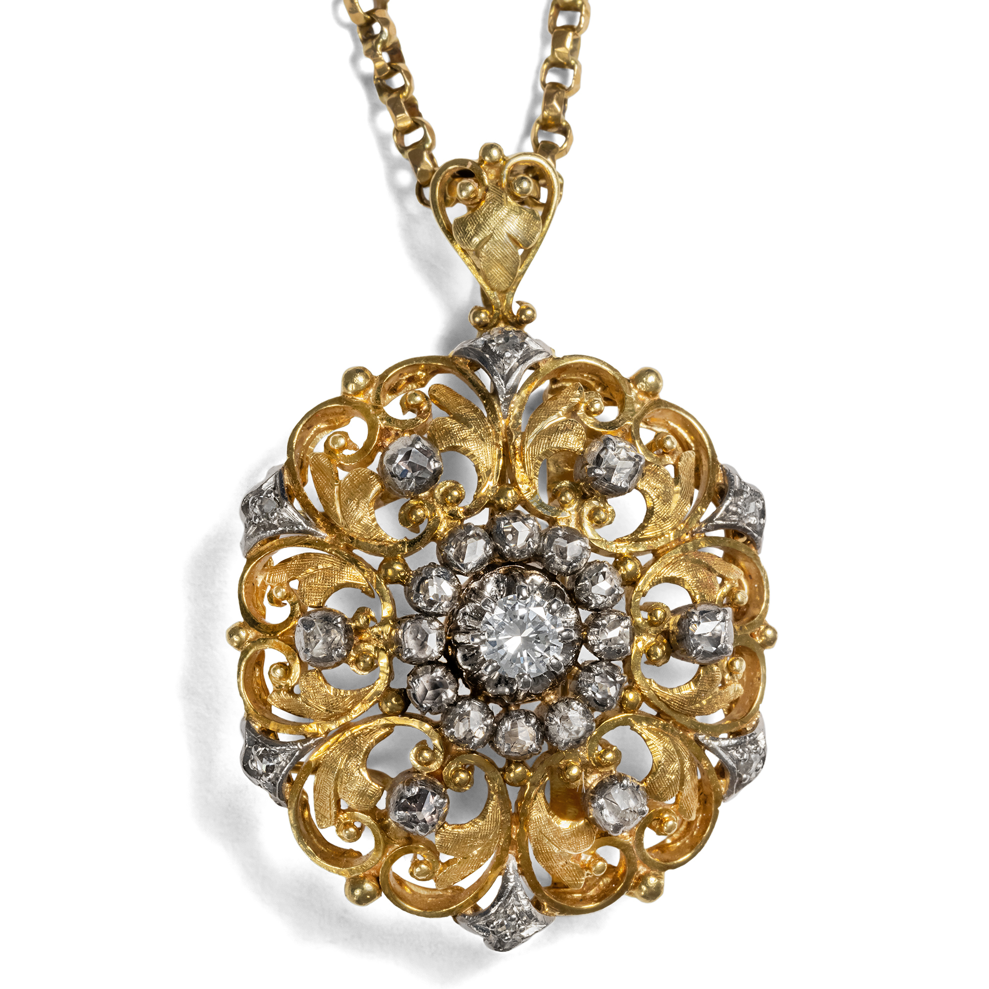 Diamantbesetzte Vintage Anhänger-Brosche im viktorianischen Stil, um 1950 Diamantbesetzte Vintage Anhänger-Brosche im viktorianischen Stil, um 1950