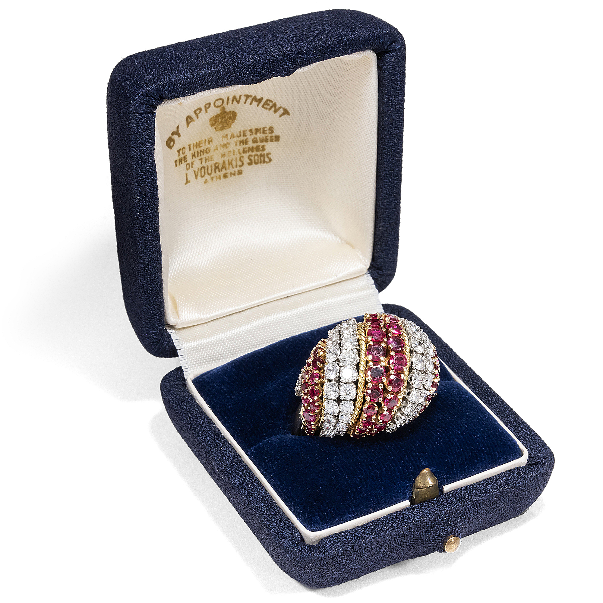 Spectacular Dome Ring With Rubies & Diamonds in Gold, Circa 1965