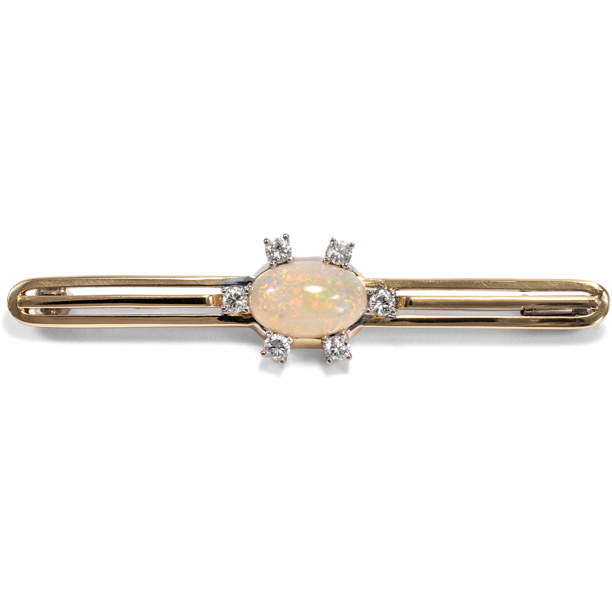 Vintage Brooch With Opal & Diamonds in Gold, ca. 1970