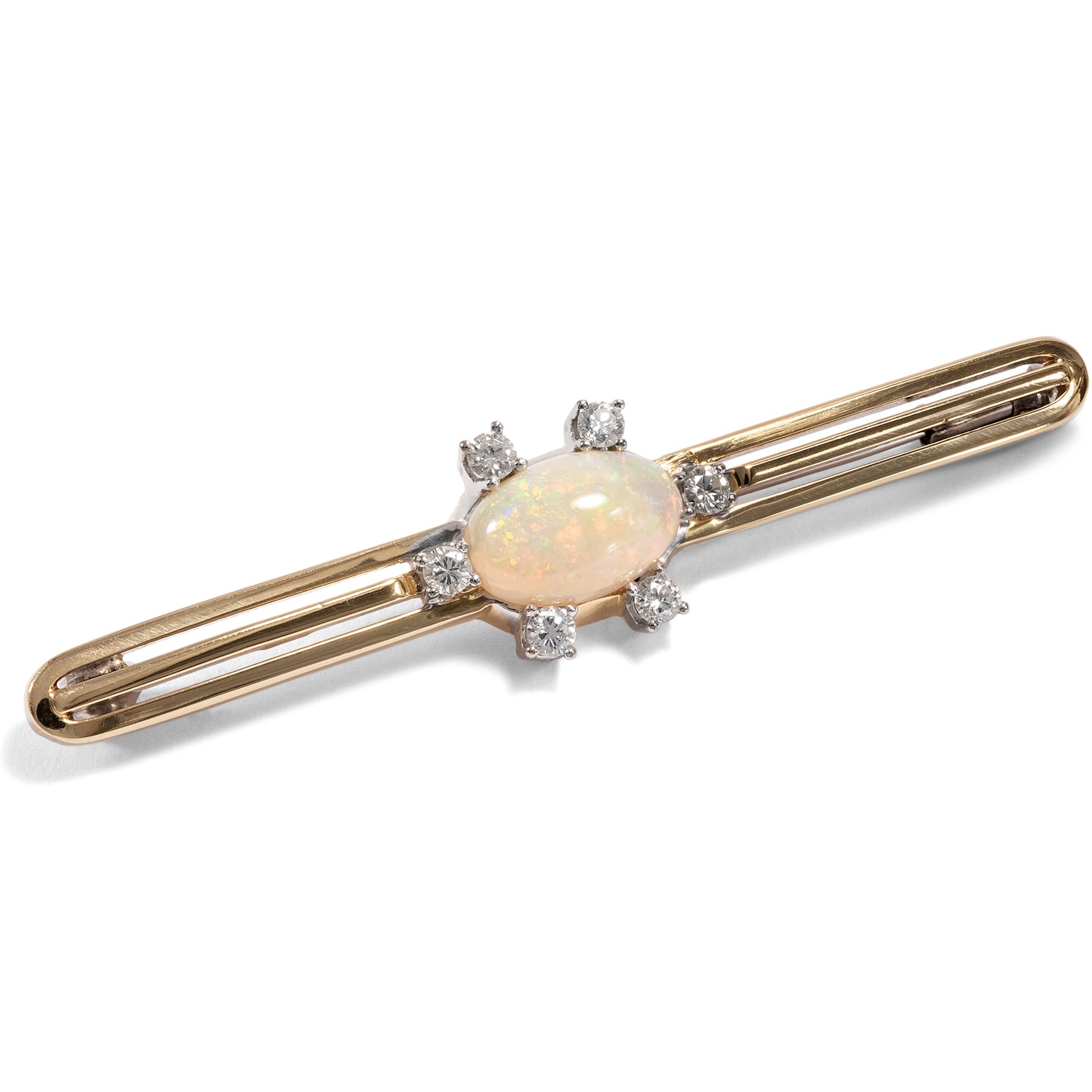 Vintage Brooch With Opal & Diamonds In Gold, Circa 1970