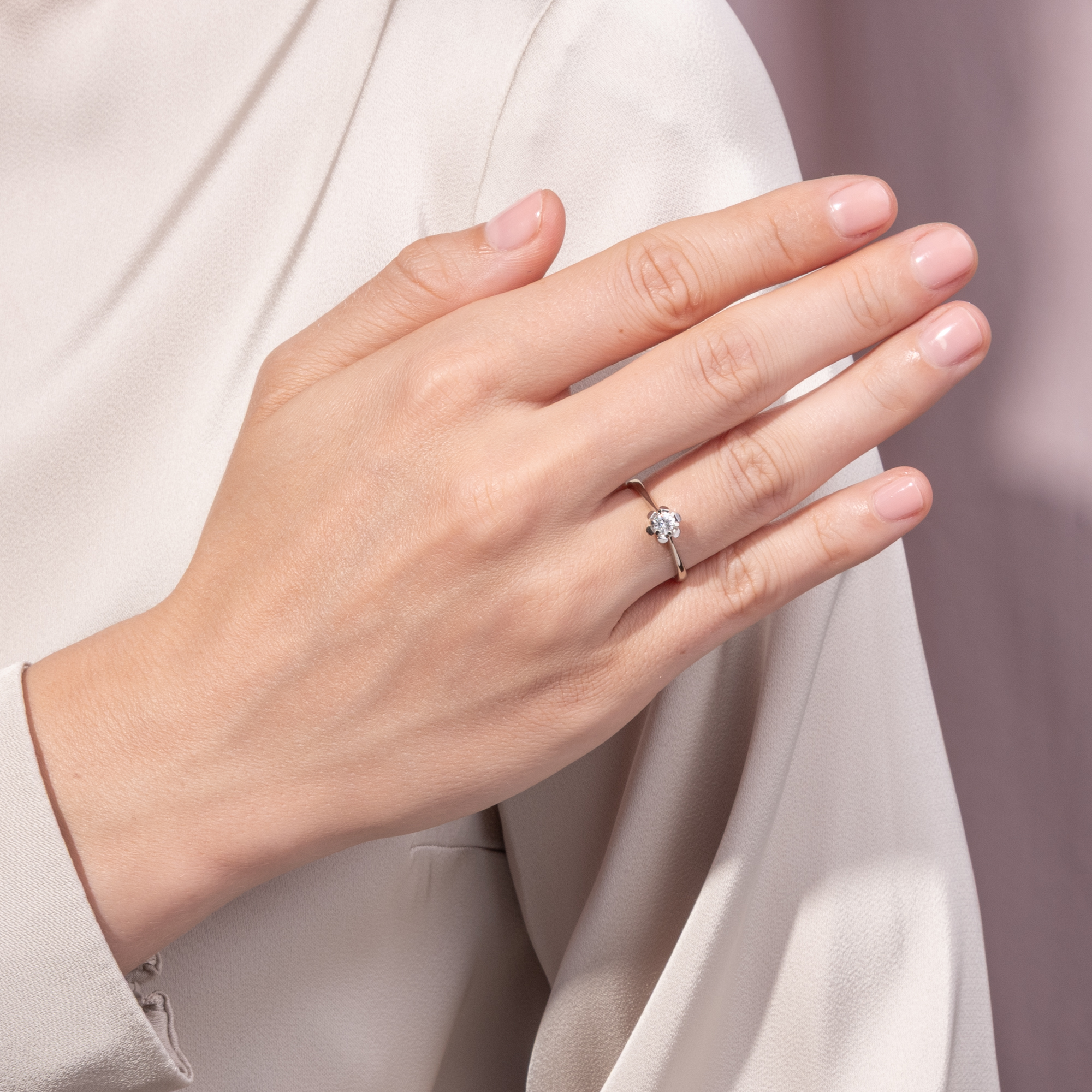 Stylish Vintage White Gold Ring With 0.25 ct Diamond Solitaire, c. 1970 Stylish Vintage White Gold Ring With 0.25 ct Diamond Solitaire, c. 1970