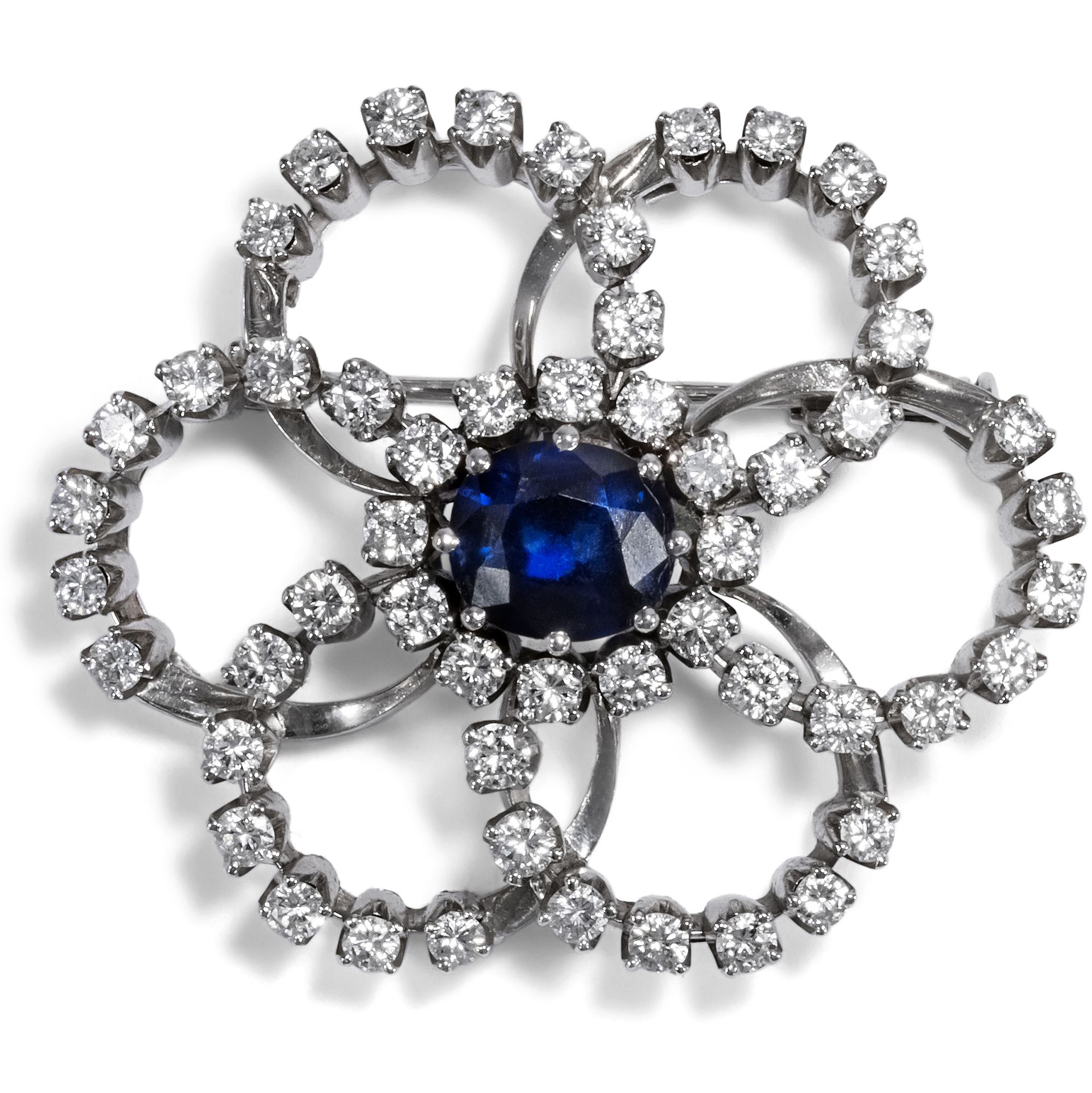 Exquisite Vintage Brooch With Untreated Sapphire & Diamonds, Late 1960s