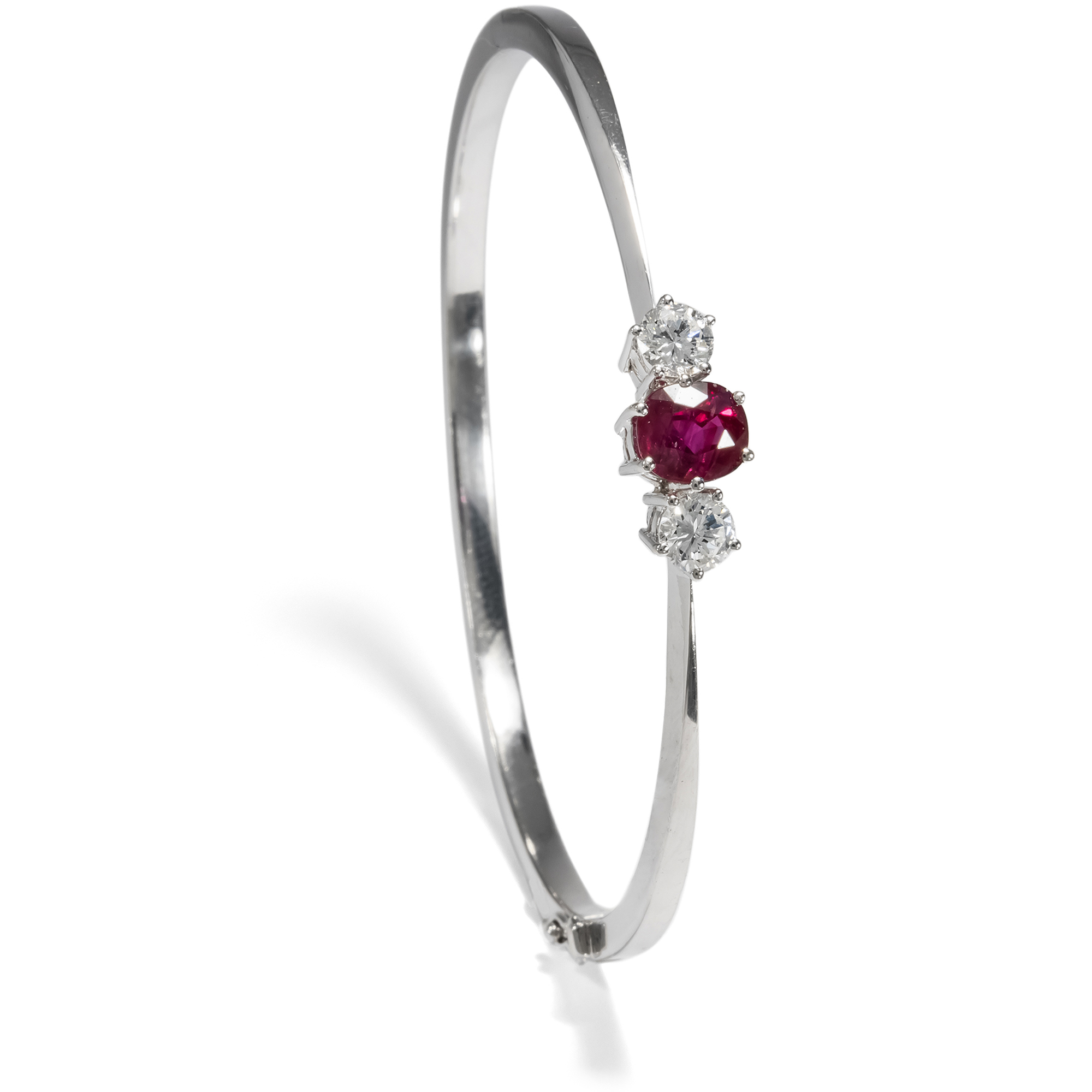Exquisite Vintage Bangle with Ruby & Diamonds in White Gold, circa 1975