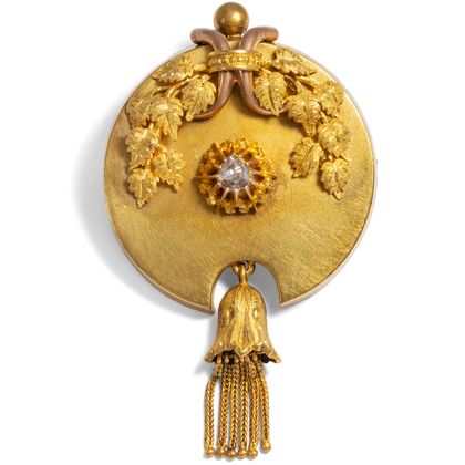 Antike Anhänger-Brosche mit Diamantrose in Gold, um 1870 Antike Anhänger-Brosche mit Diamantrose in Gold, um 1870