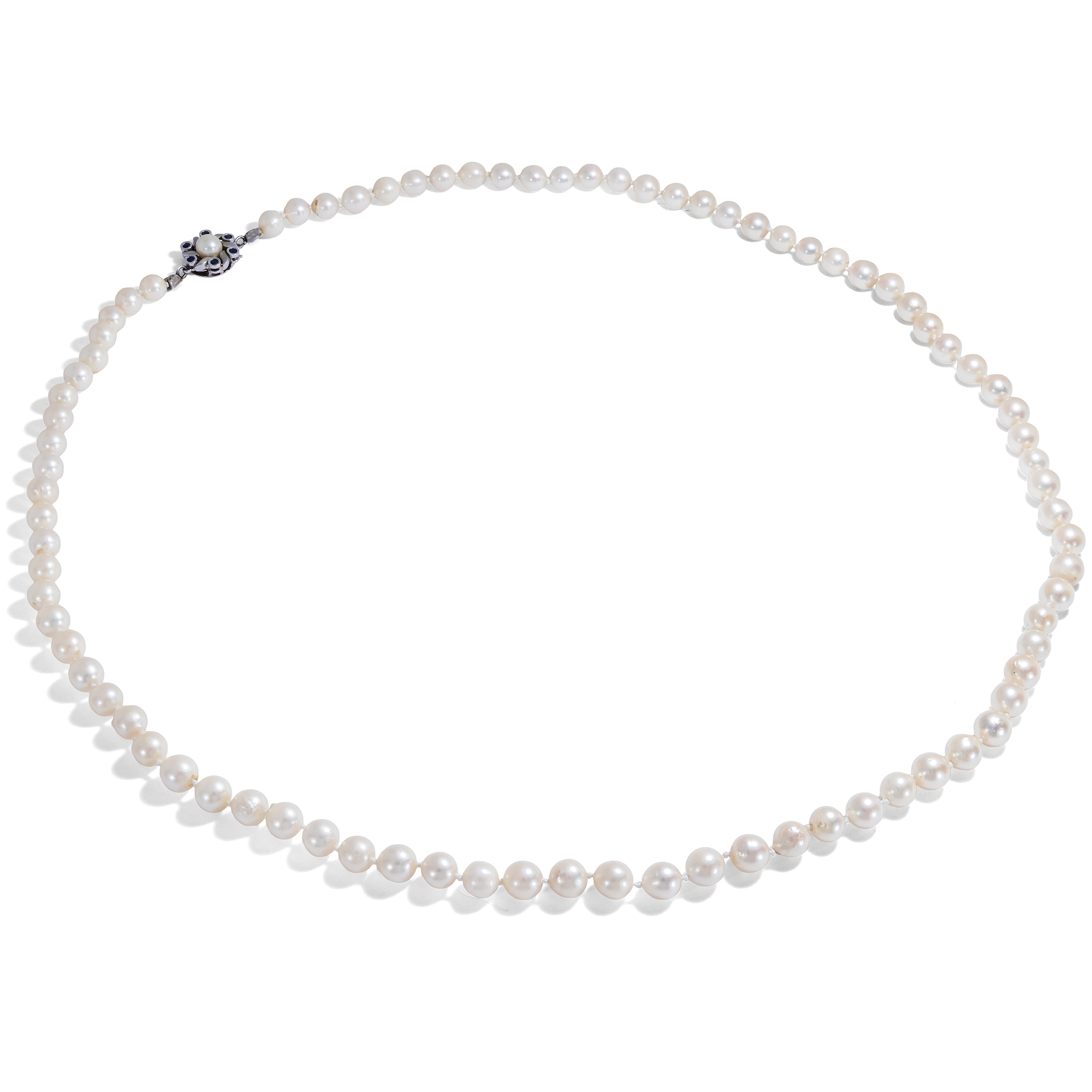 Classic Vintage Pearl Necklace With White Gold Clasp, Circa 1970