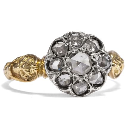 Ungewöhnlicher Blütenring mit Diamanten im Rosenschliff, Neapel um 1980 Ungewöhnlicher Blütenring mit Diamanten im Rosenschliff, Neapel um 1980