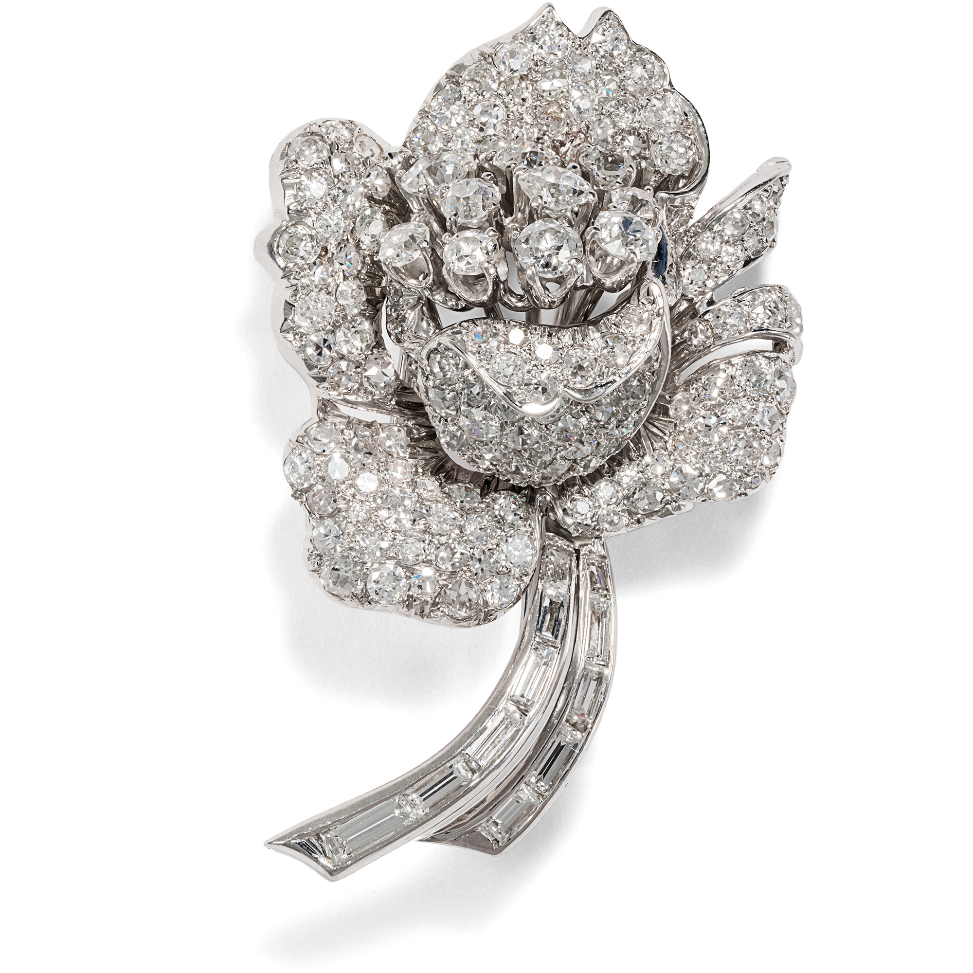 Luxurious Vintage Brooch With 6.60 ct Diamonds in Platinum, ca. 1960