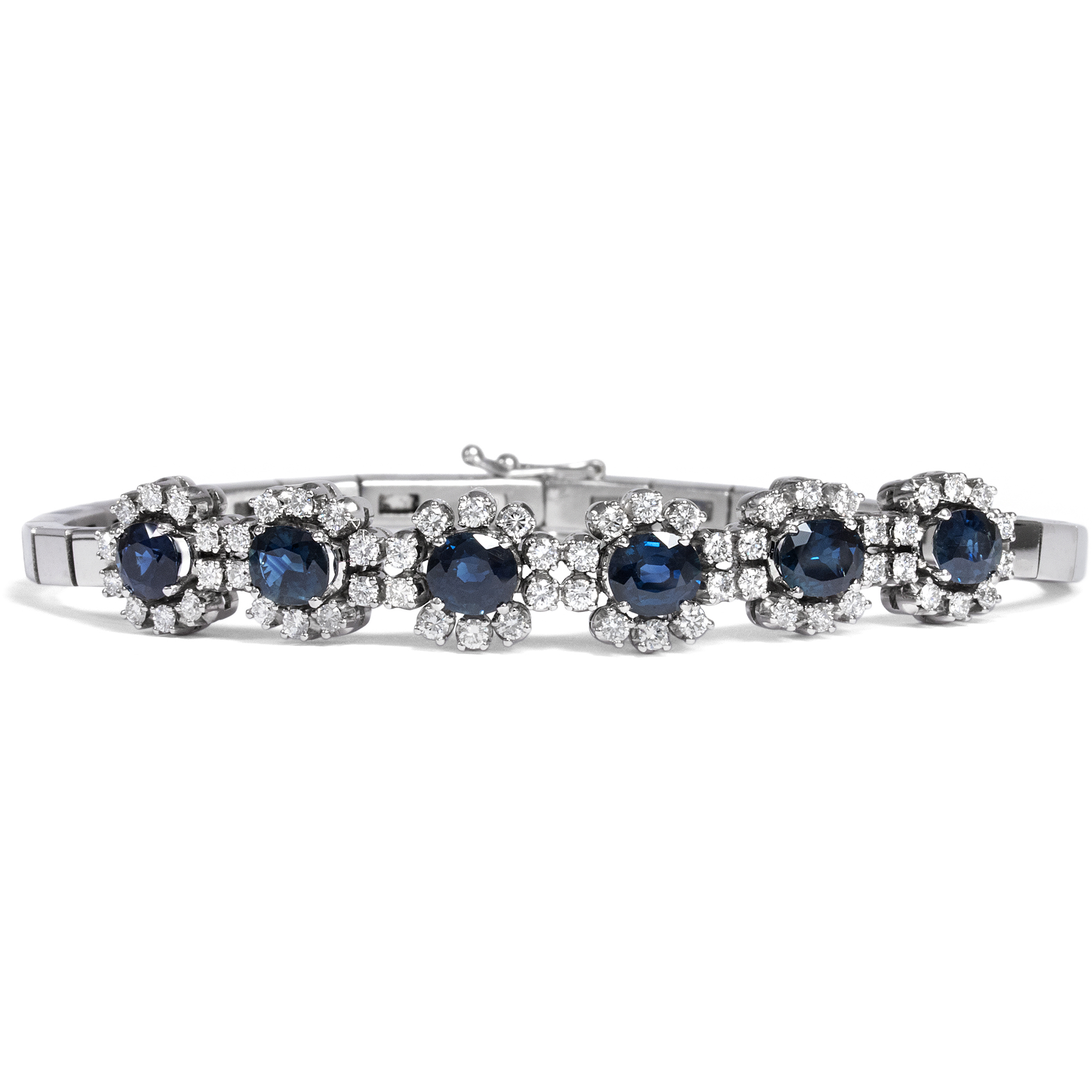 Elegant Vintage Bracelet With Sapphires & Diamonds In White Gold, Circa 1975