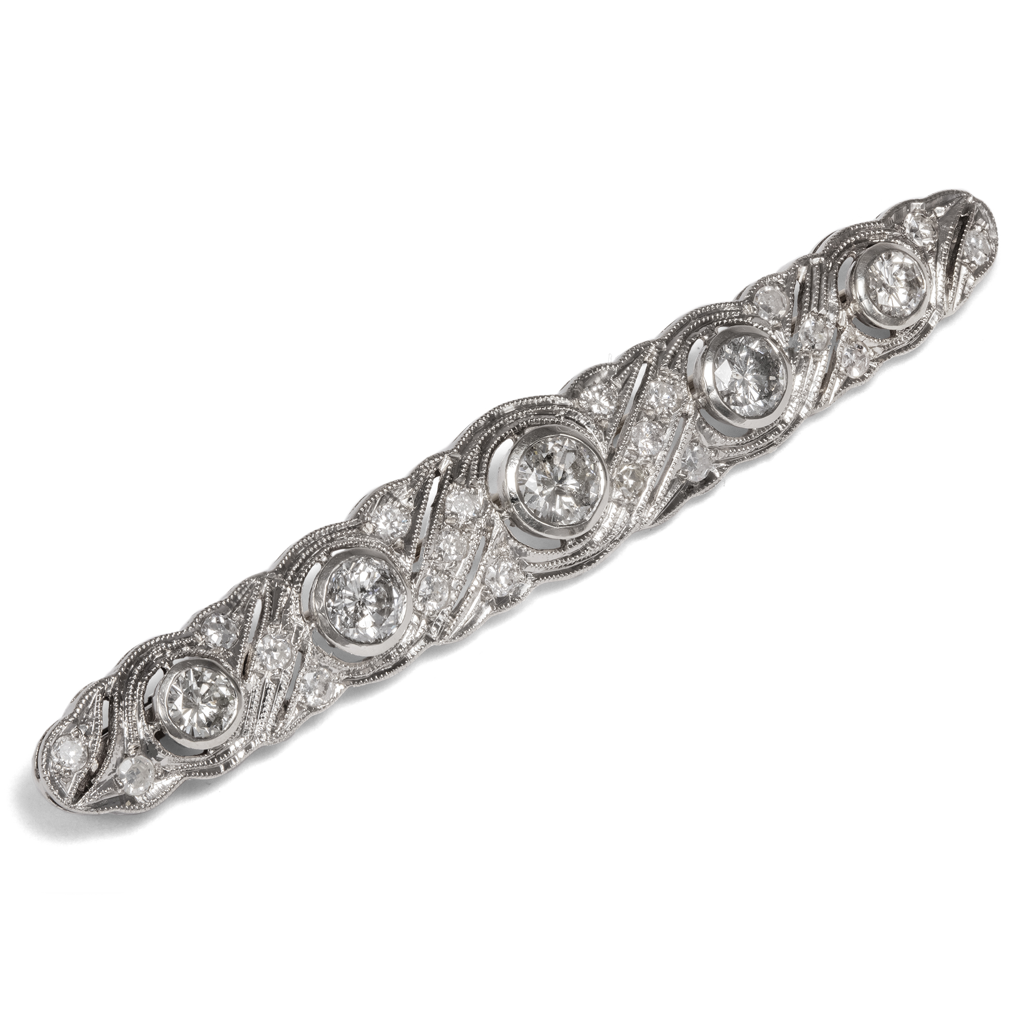 Wonderful Bar Brooch With 2.35 ct Diamonds in White Gold, Art Deco ca. 1930