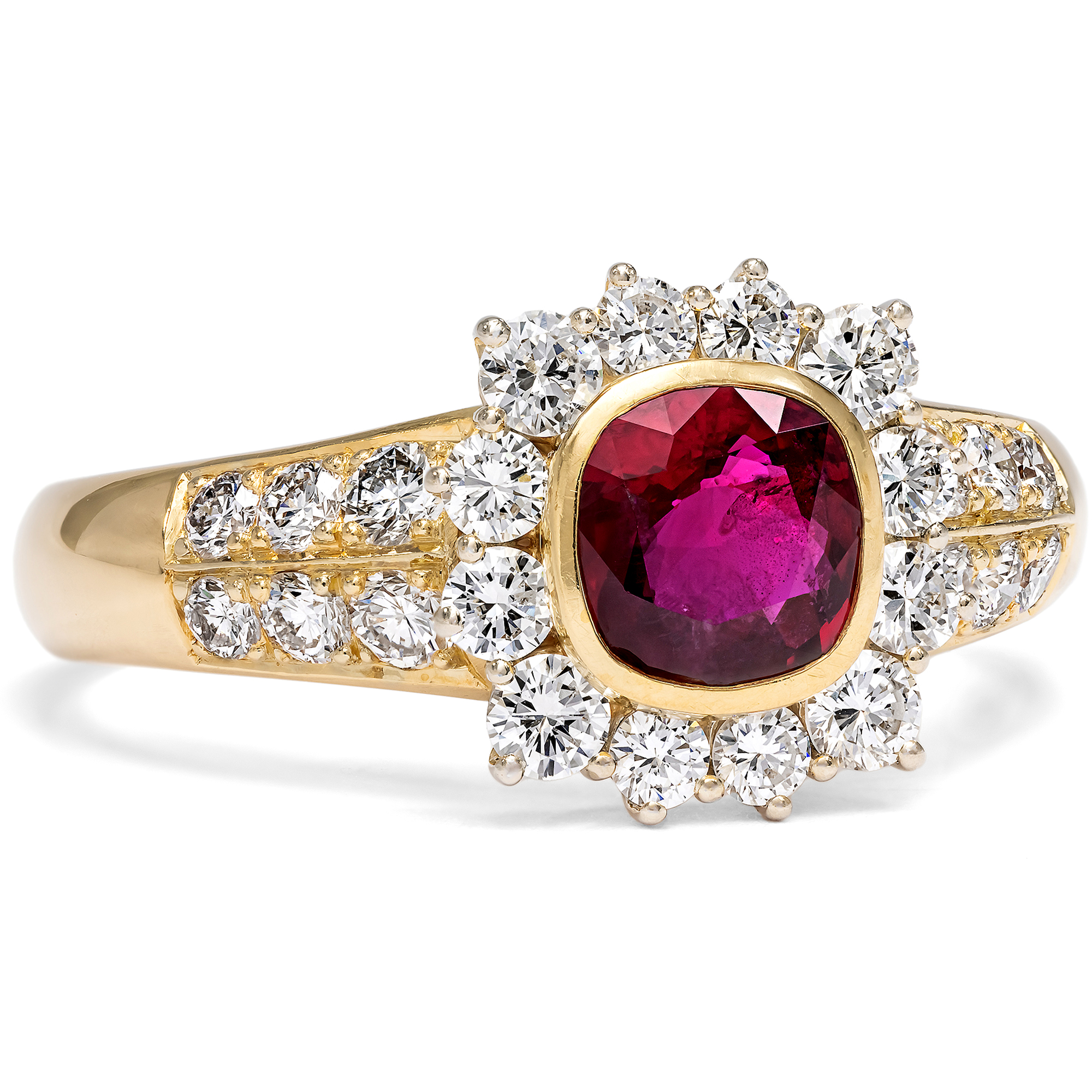 Kostbarer vintage Ring mit Rubin & Diamanten in Gold, um 1991 Kostbarer vintage Ring mit Rubin & Diamanten in Gold, um 1991