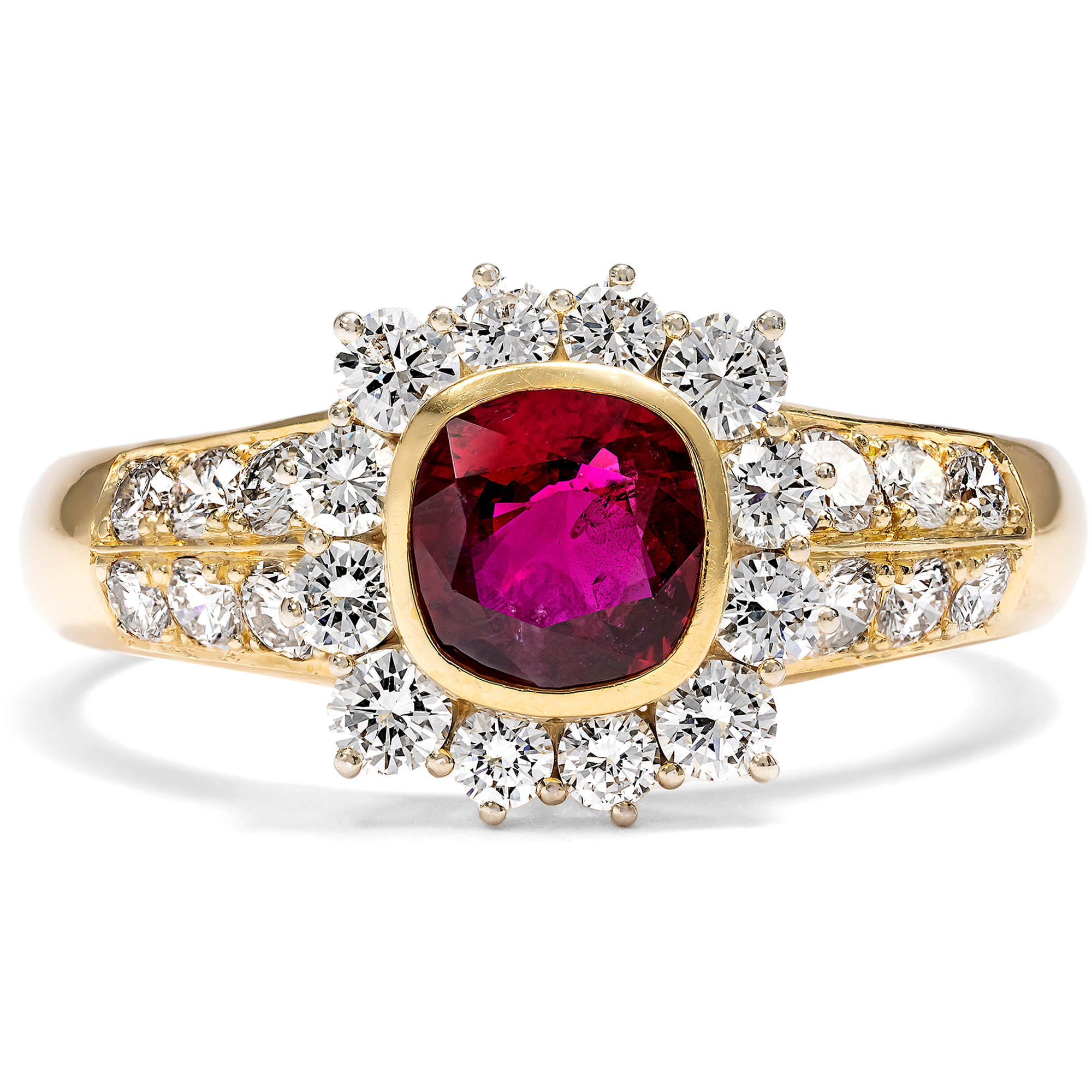 Kostbarer vintage Ring mit Rubin & Diamanten in Gold, um 1991 Kostbarer vintage Ring mit Rubin & Diamanten in Gold, um 1991