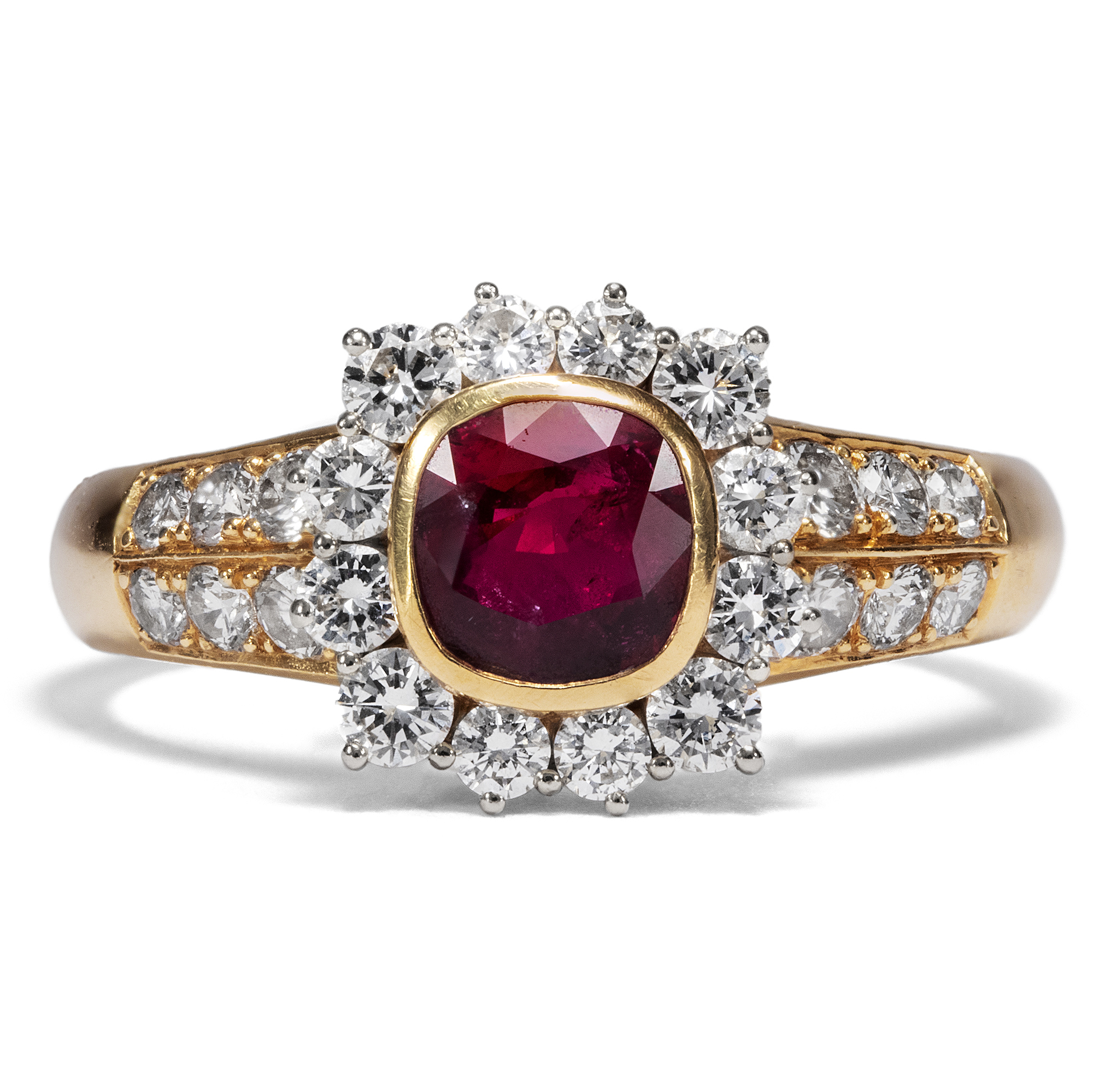 Vintage Entourage Ring With Ruby & Diamonds in Yellow Gold, ca. 1991