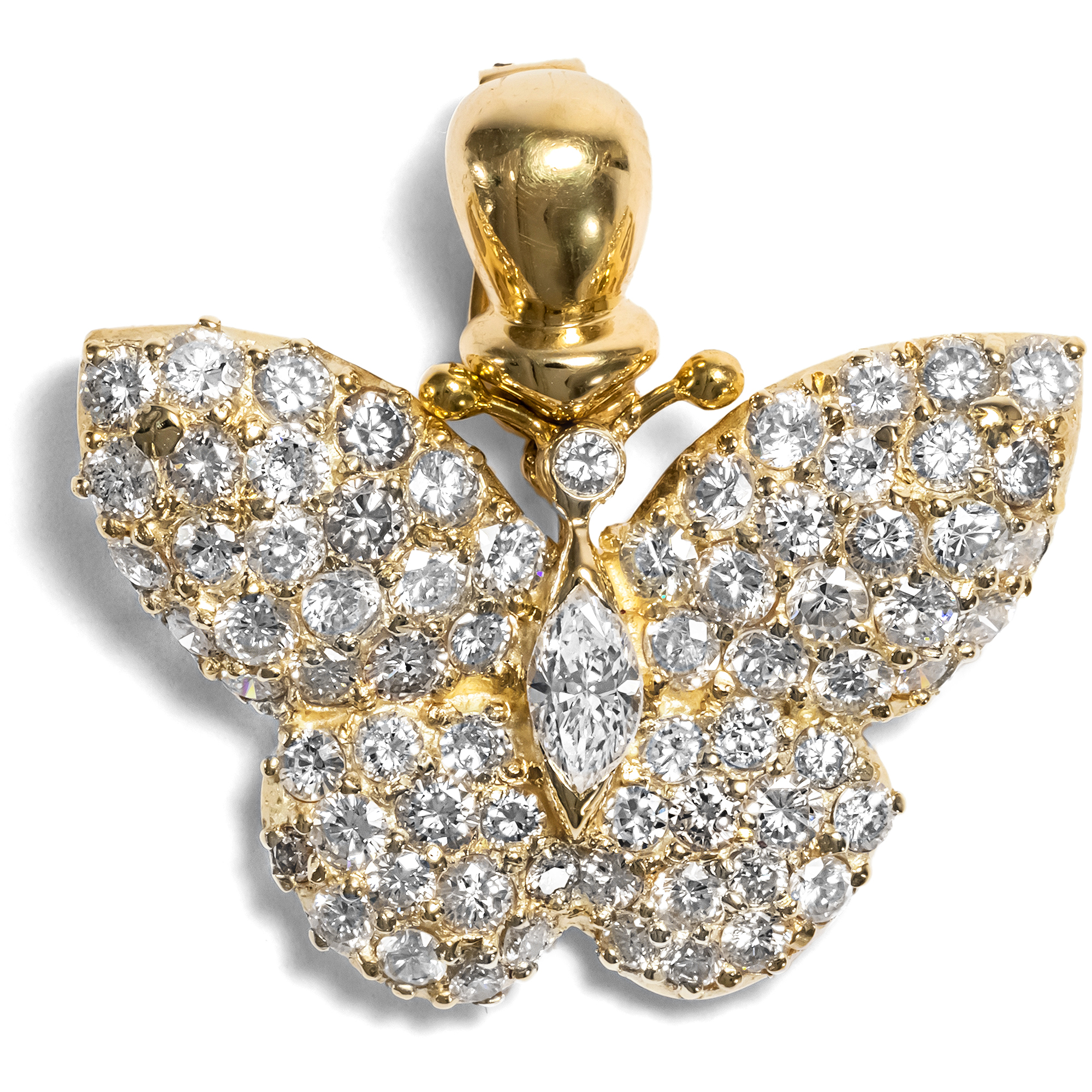 Cheerful Butterfly Pendant with Diamonds set in Gold, 1990s