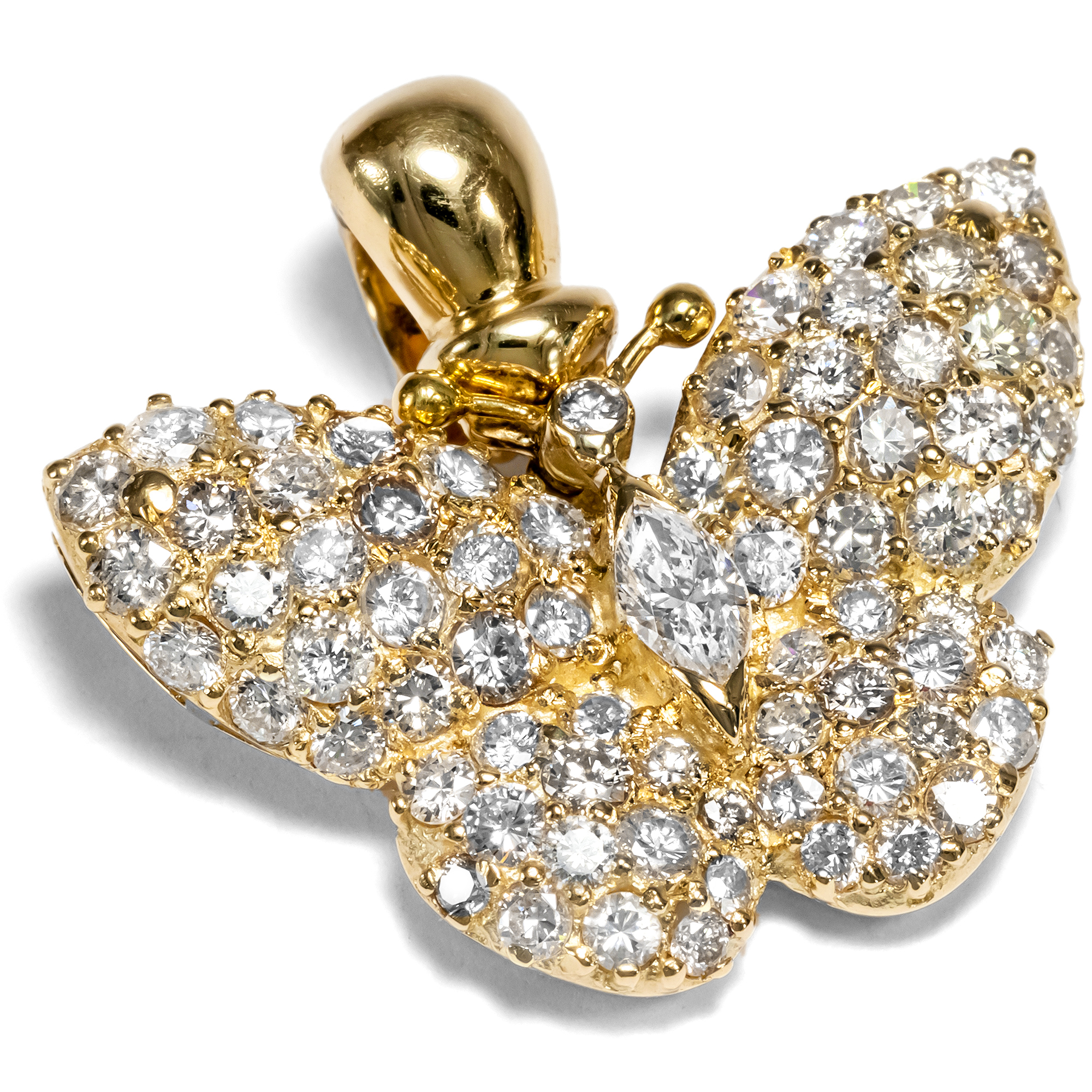 Cheerful Butterfly Pendant with Diamonds set in Gold, 1990s