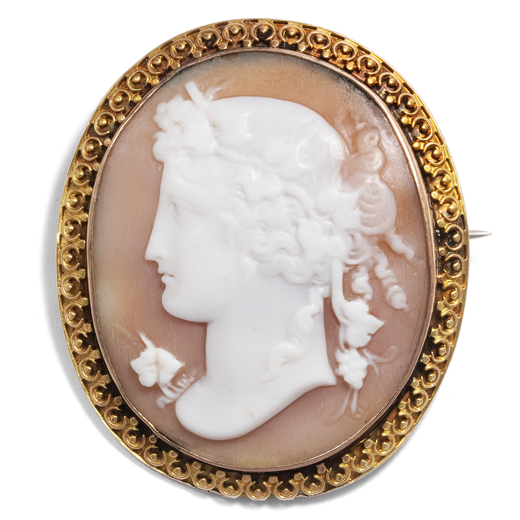 Antique Shell Cameo With Personification Of Fidelity In Gold Setting, Around 1870