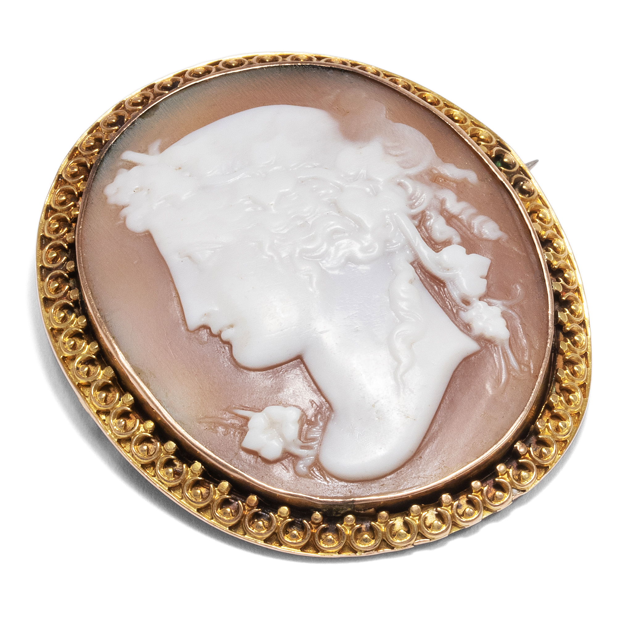 Antique Shell Cameo With Personification Of Fidelity In Gold Setting, Around 1870