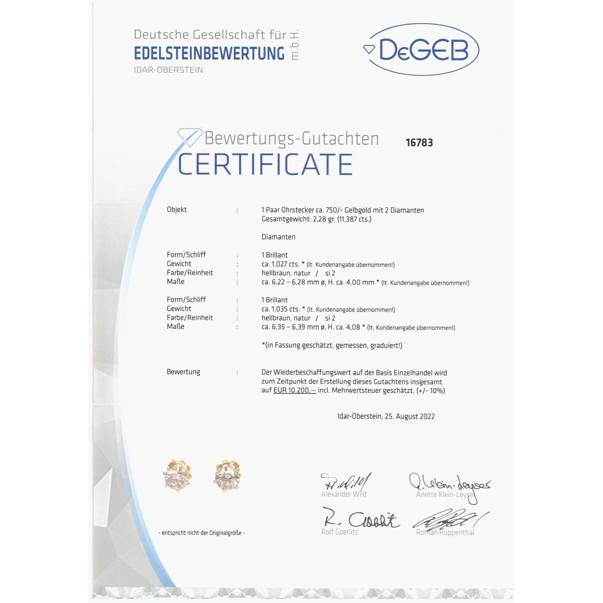 Ungewöhnliche Ohrstecker mit 2,05 ct hellbraunen Brillanten in Gold, um 2000 Ungewöhnliche Ohrstecker mit 2,05 ct hellbraunen Brillanten in Gold, um 2000