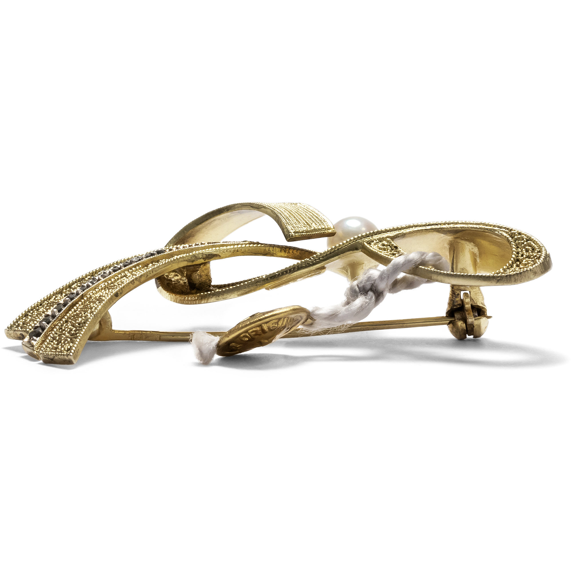 Vintage Brosche von Theodor Fahrner mit Markasiten & Perle, Pforzheim um 1955 Vintage Brosche von Theodor Fahrner mit Markasiten & Perle, Pforzheim um 1955