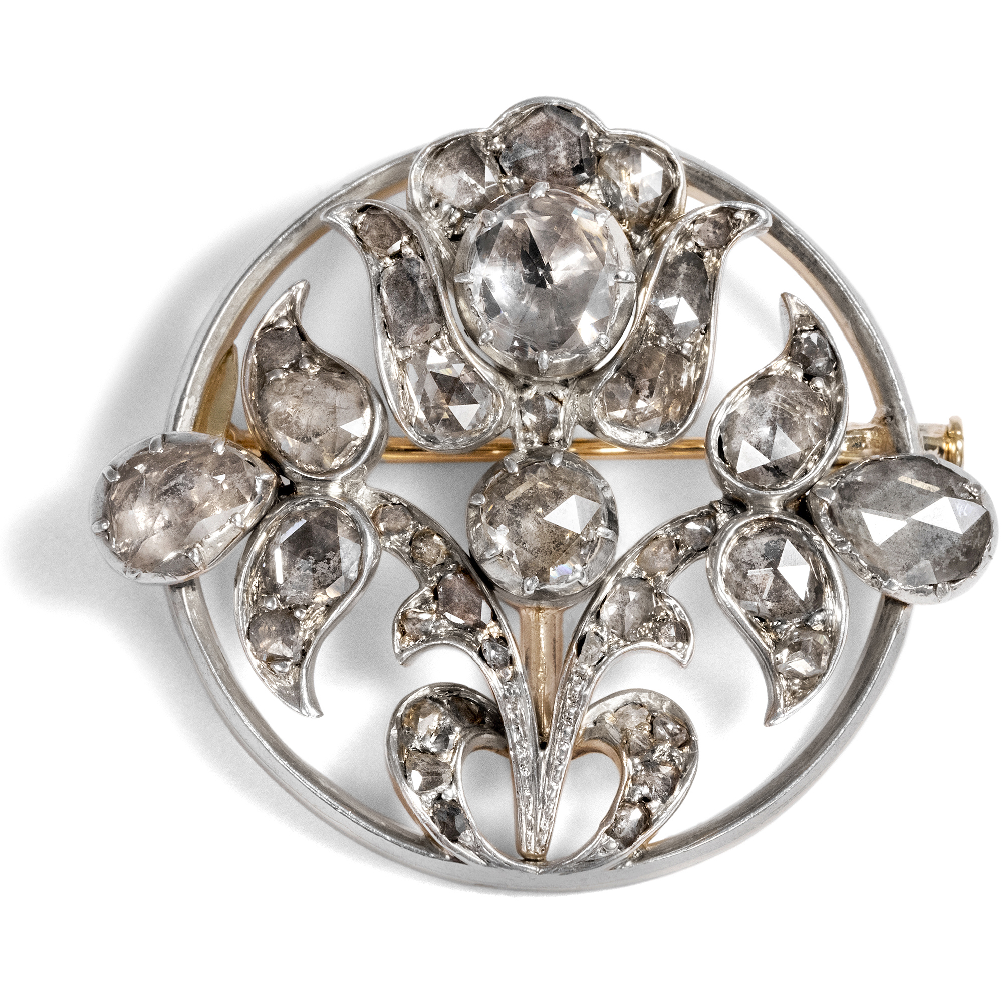 Außergewöhnliche antike Diamantbrosche in Gold & Silber, Wien um 1830 / um 1900