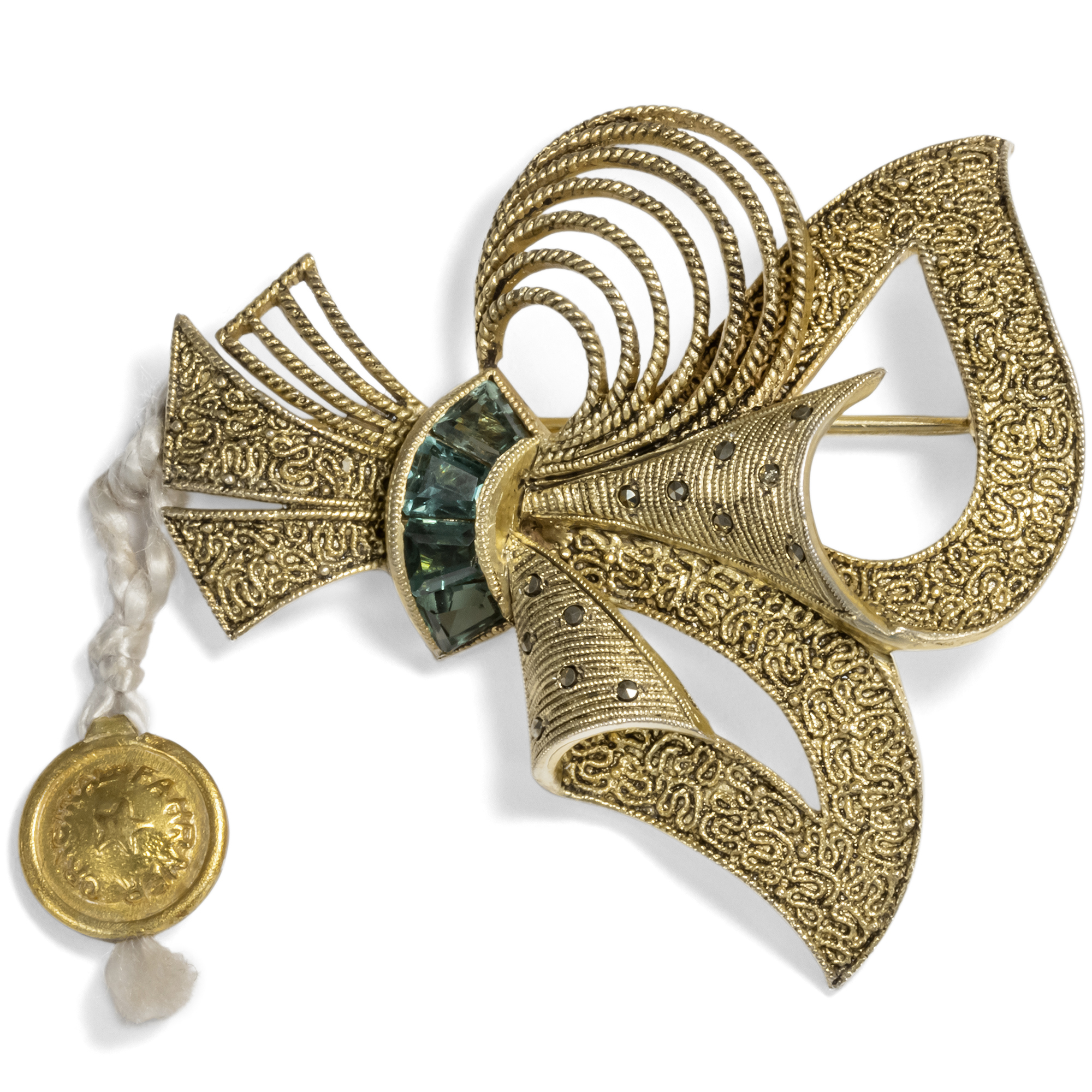 Vintage Brooch by Theodor Fahrner with Marcasites & Synthetic Spinels, ca. 1955