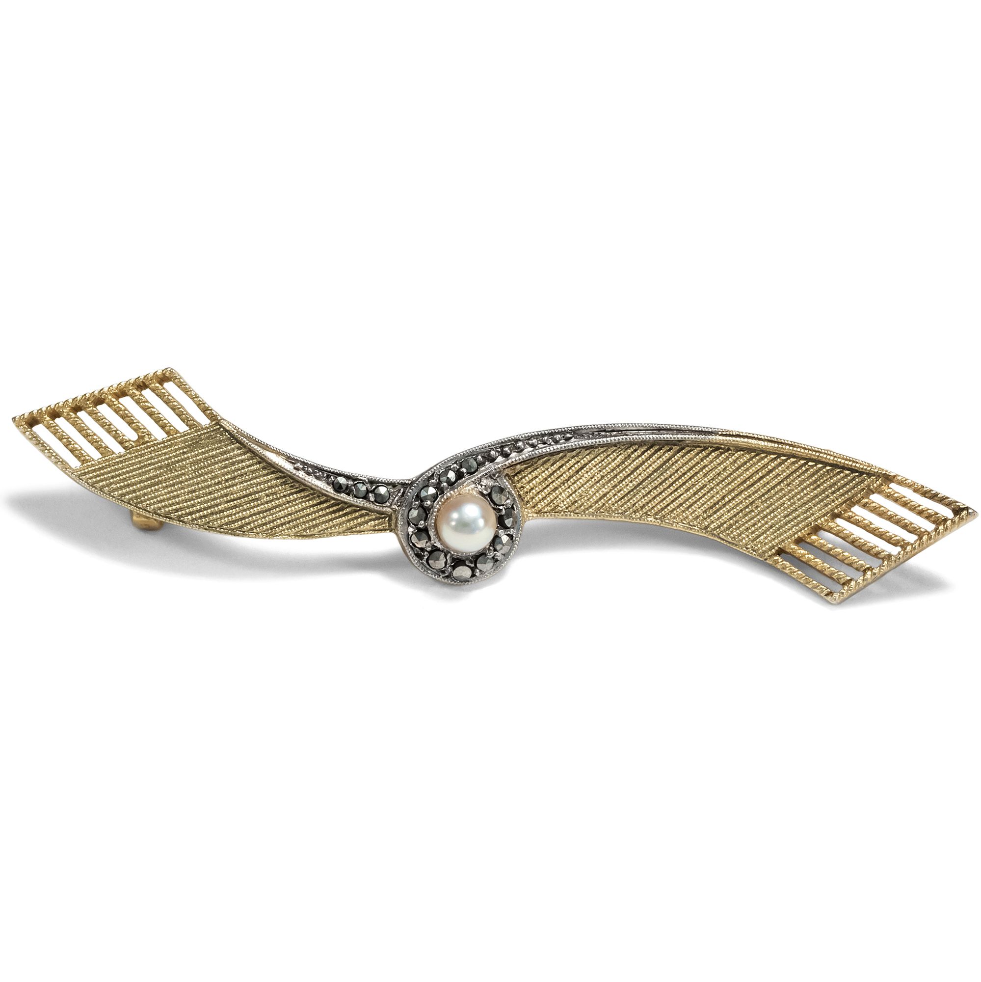 Stylish Brooch By Theodor Fahrner With Pearl, Around 1950