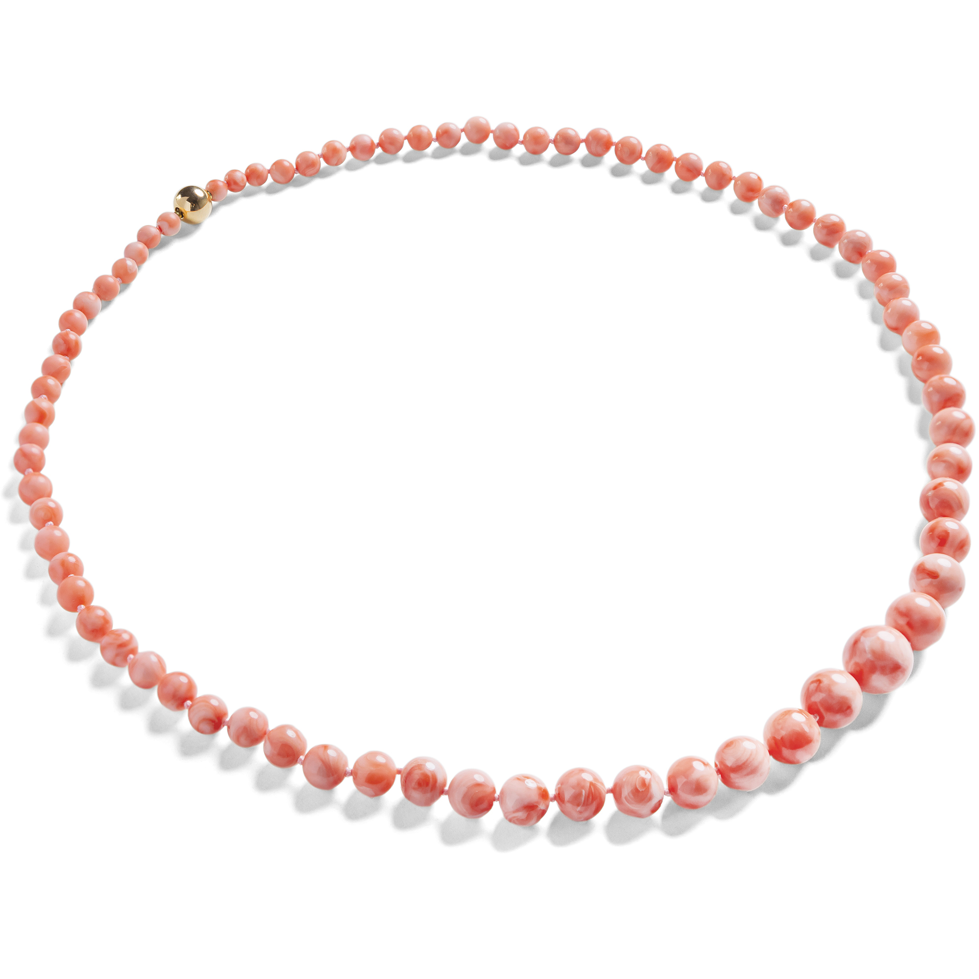 Strawberry Ice Cream • Vintage Angel Skin Coral Necklace with Gold Clasp,  Second Half Of 20th Century • Hofer Antikschmuck