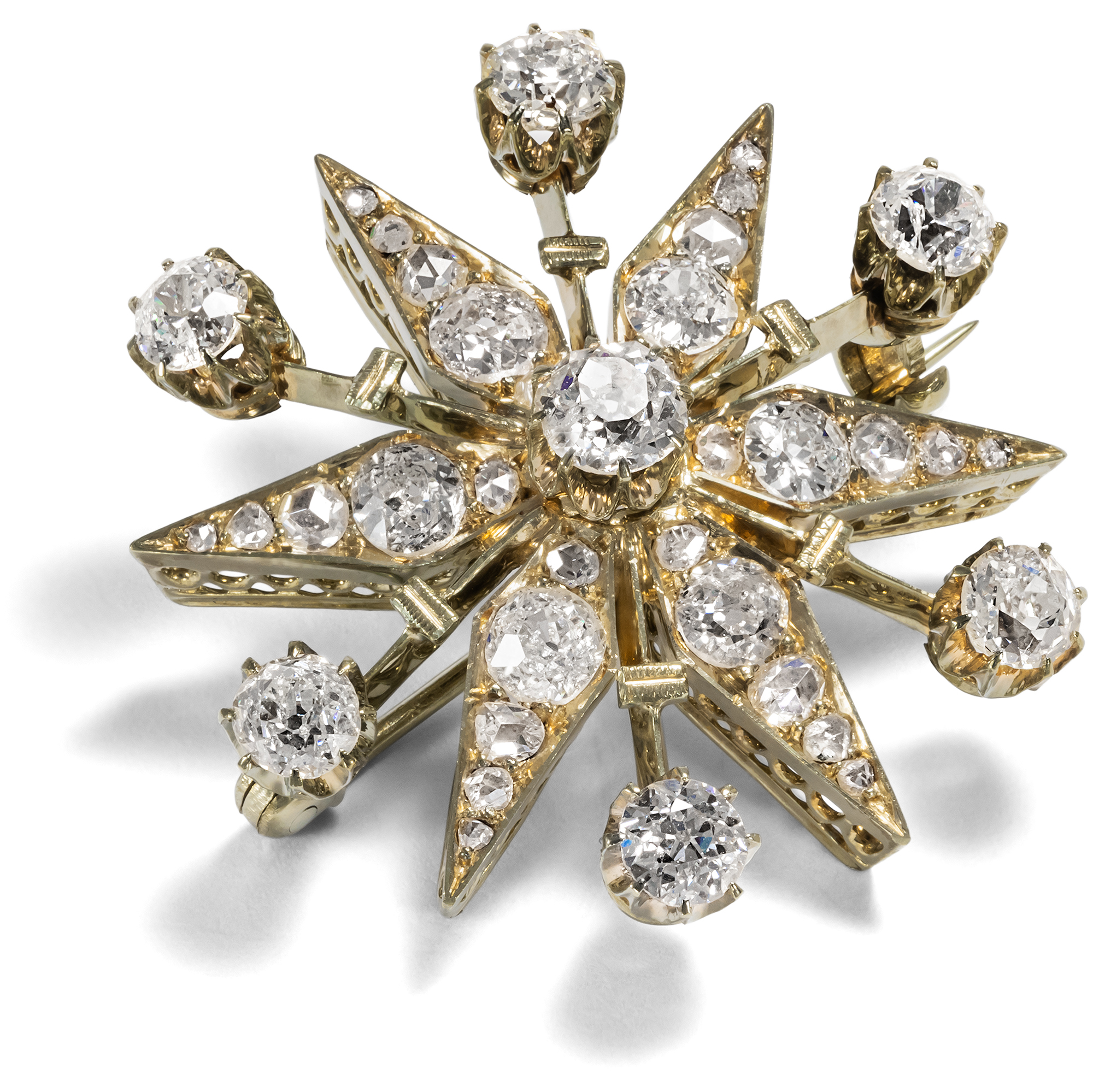 Wunderbare antike Sternbrosche mit 3,59 ct Diamanten in Gold, um 1880