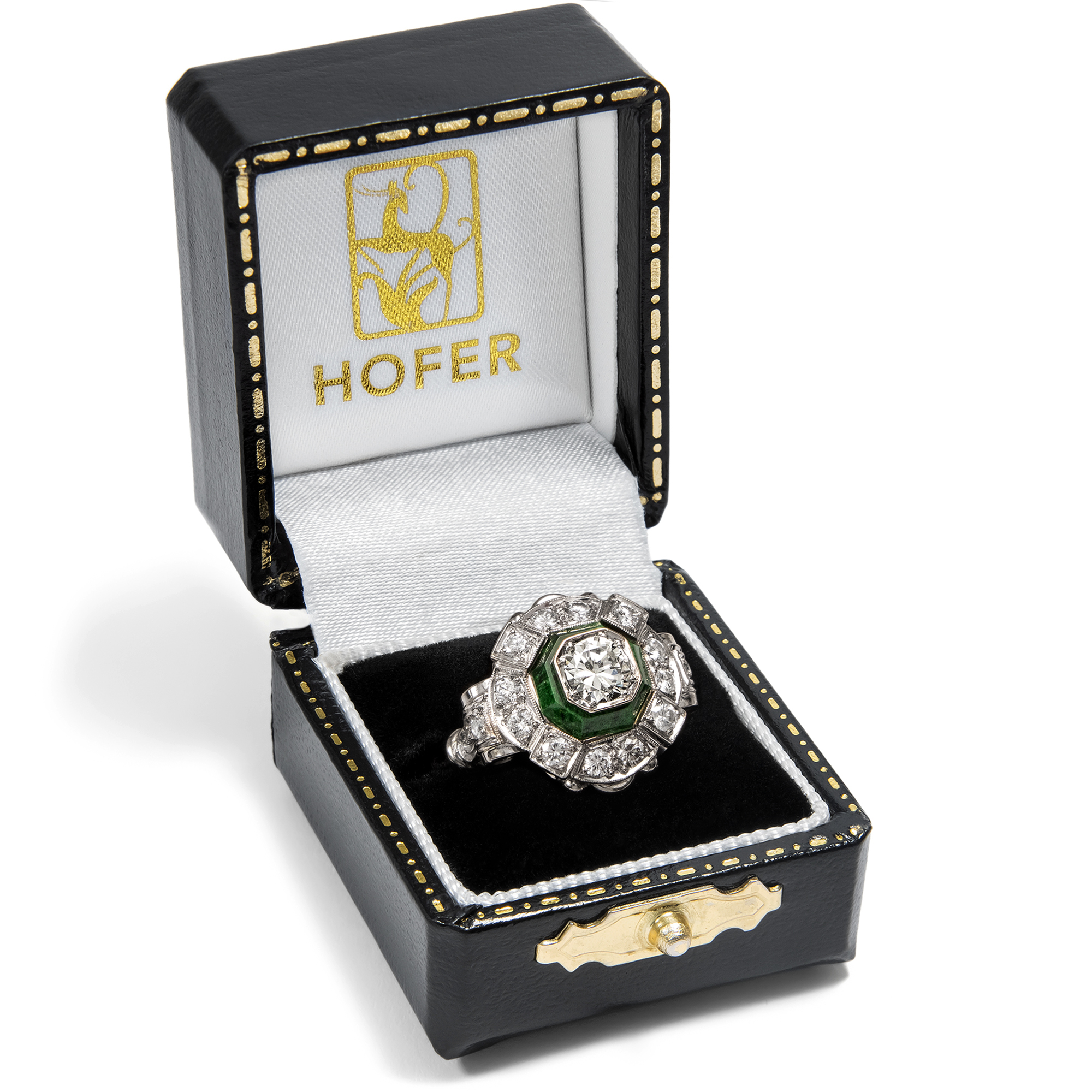Ungewöhnlicher Ring mit Diamanten & Jade in Weißgold, um 1940 Ungewöhnlicher Ring mit Diamanten & Jade in Weißgold, um 1940