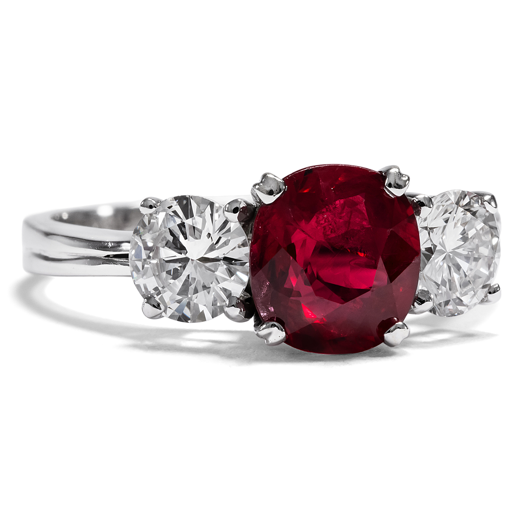 Vintage Trilogy Ring with a Natural Ruby & Diamonds in White Gold, circa 1970