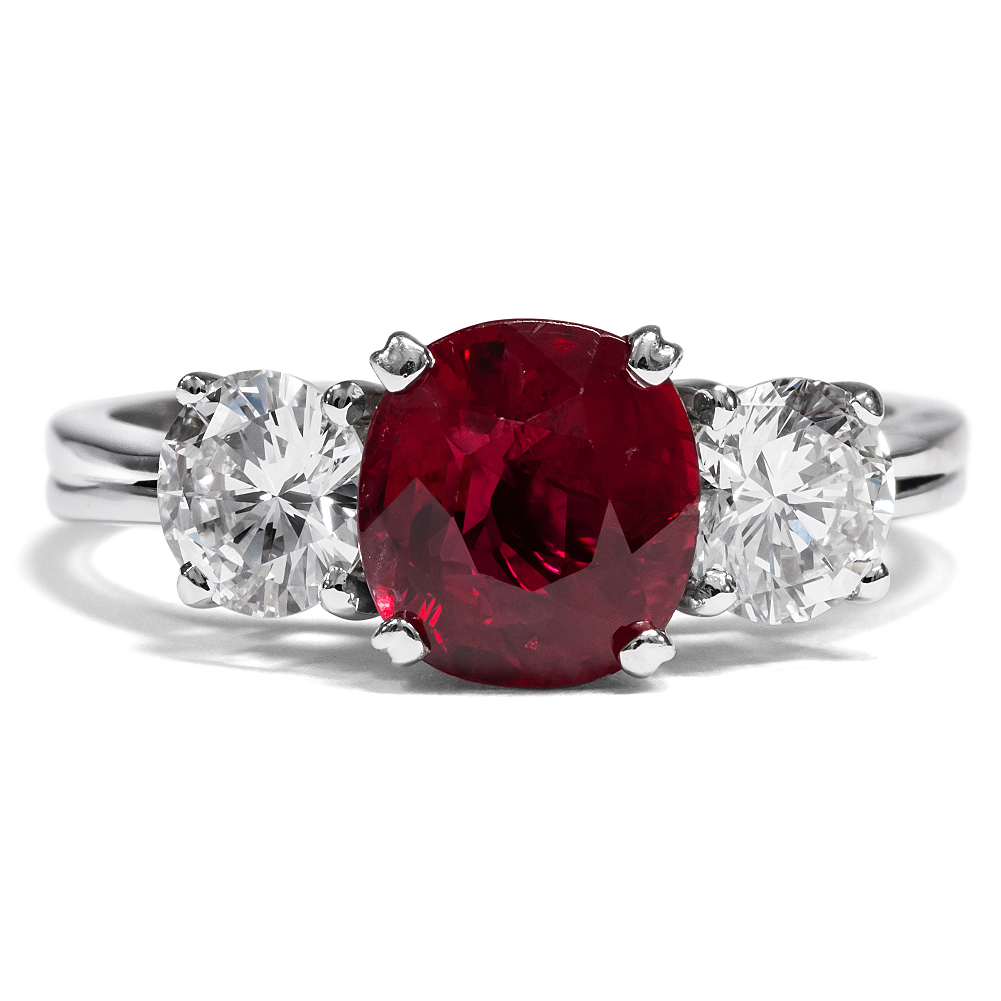 Vintage Trilogy Ring with a Natural Ruby & Diamonds in White Gold, circa 1970