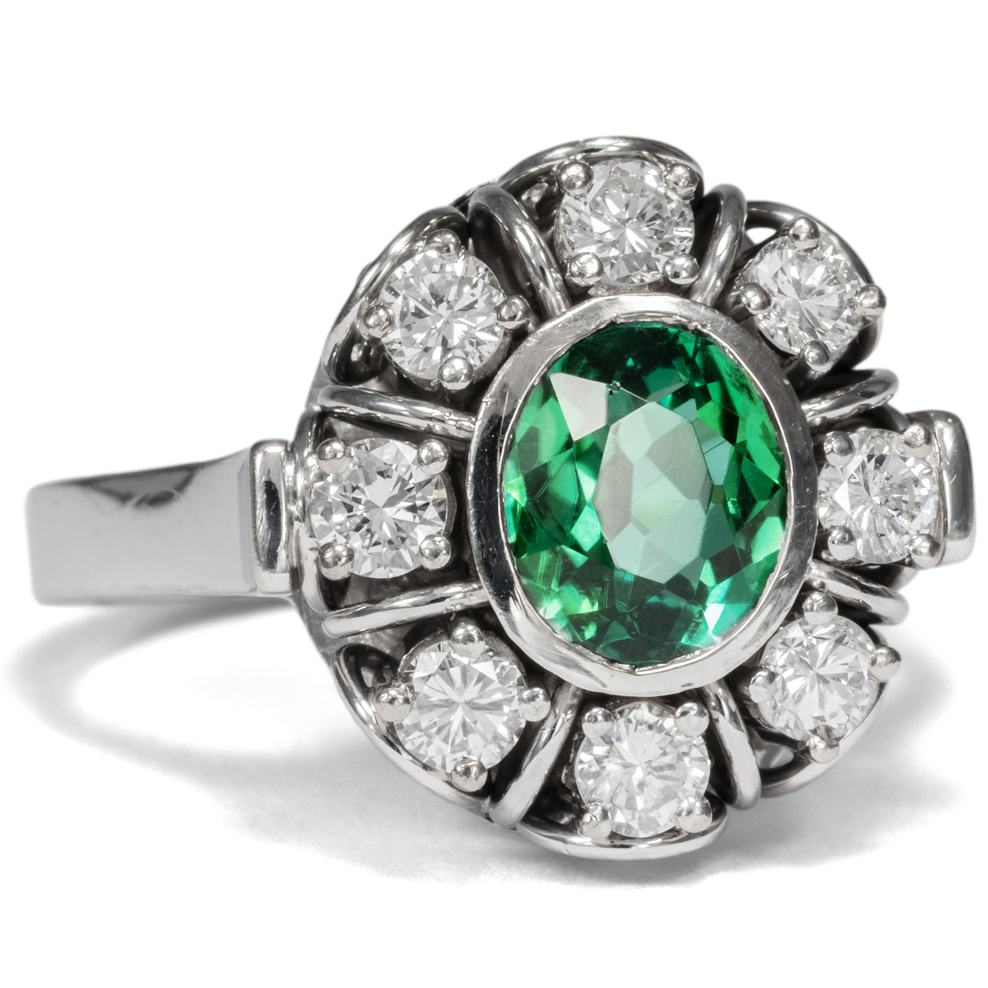 Magnificent Vintage Ring with Tourmaline & Diamonds set in White Gold, ca. 1970