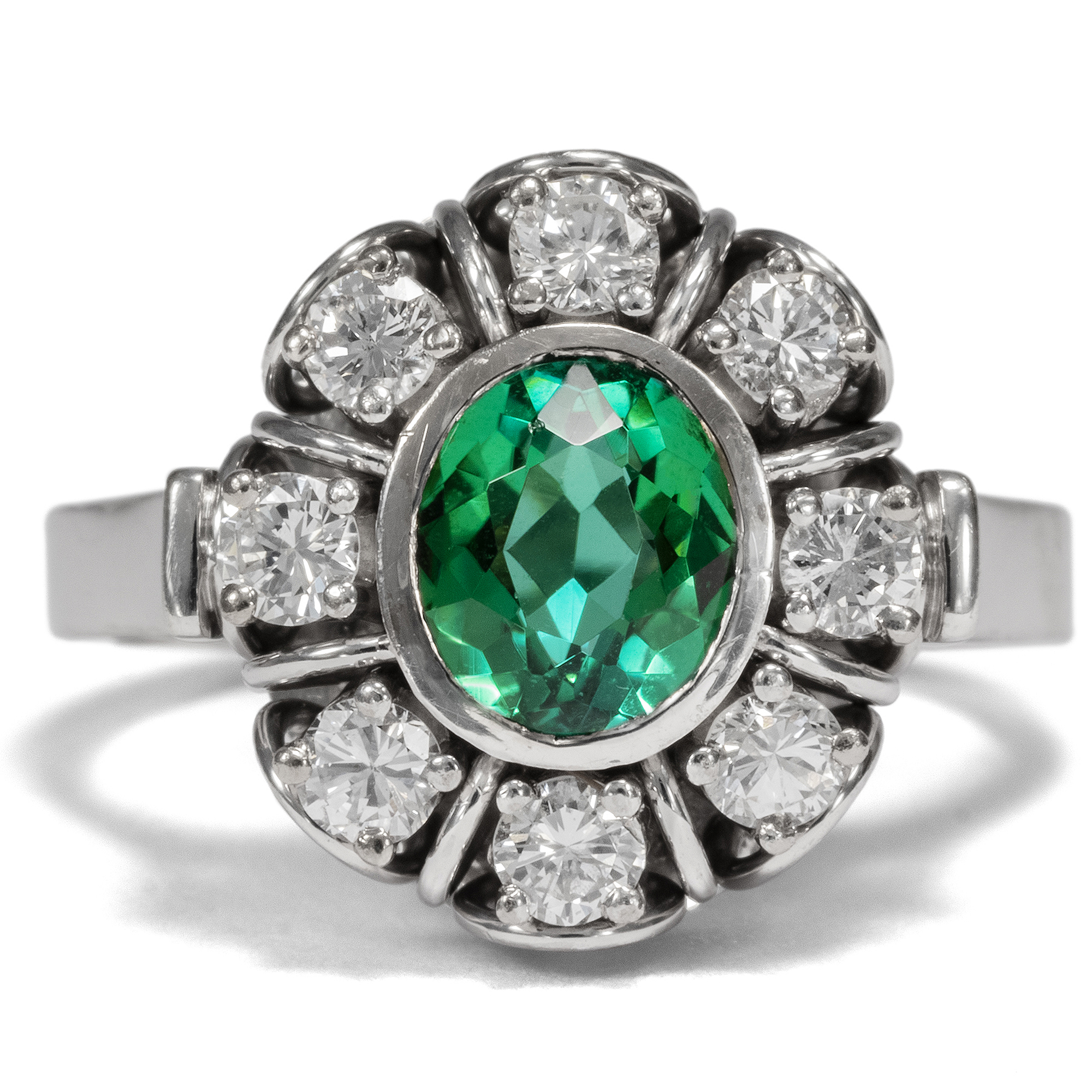 Magnificent Vintage Ring with Tourmaline & Diamonds set in White Gold, ca. 1970