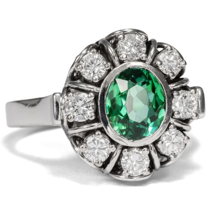 Prachtvoller vintage Ring mit Turmalin & Diamanten in Weißgold, um 1970 Prachtvoller vintage Ring mit Turmalin & Diamanten in Weißgold, um 1970