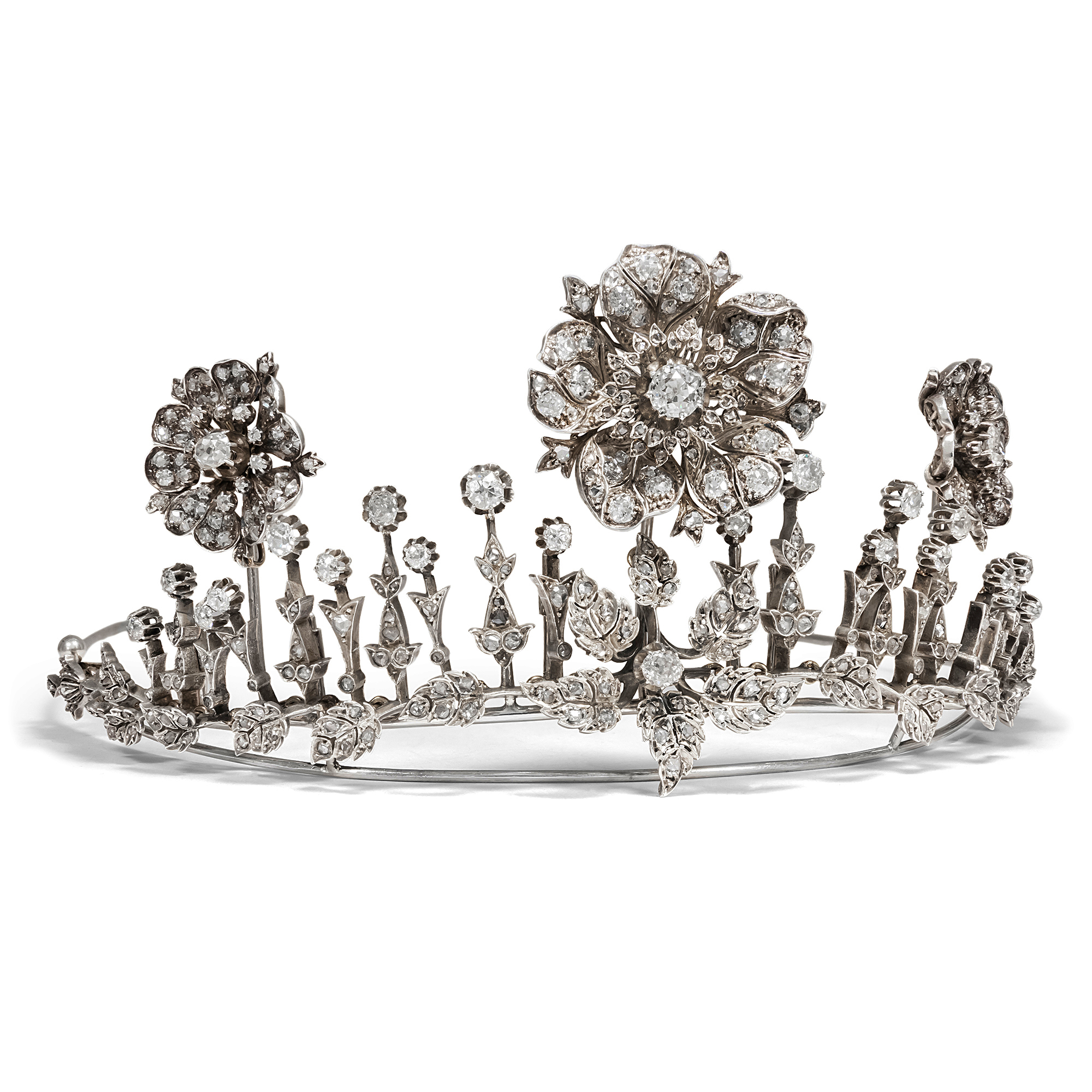 Convertible Antique Tiara with Diamonds in Silver, circa 1880