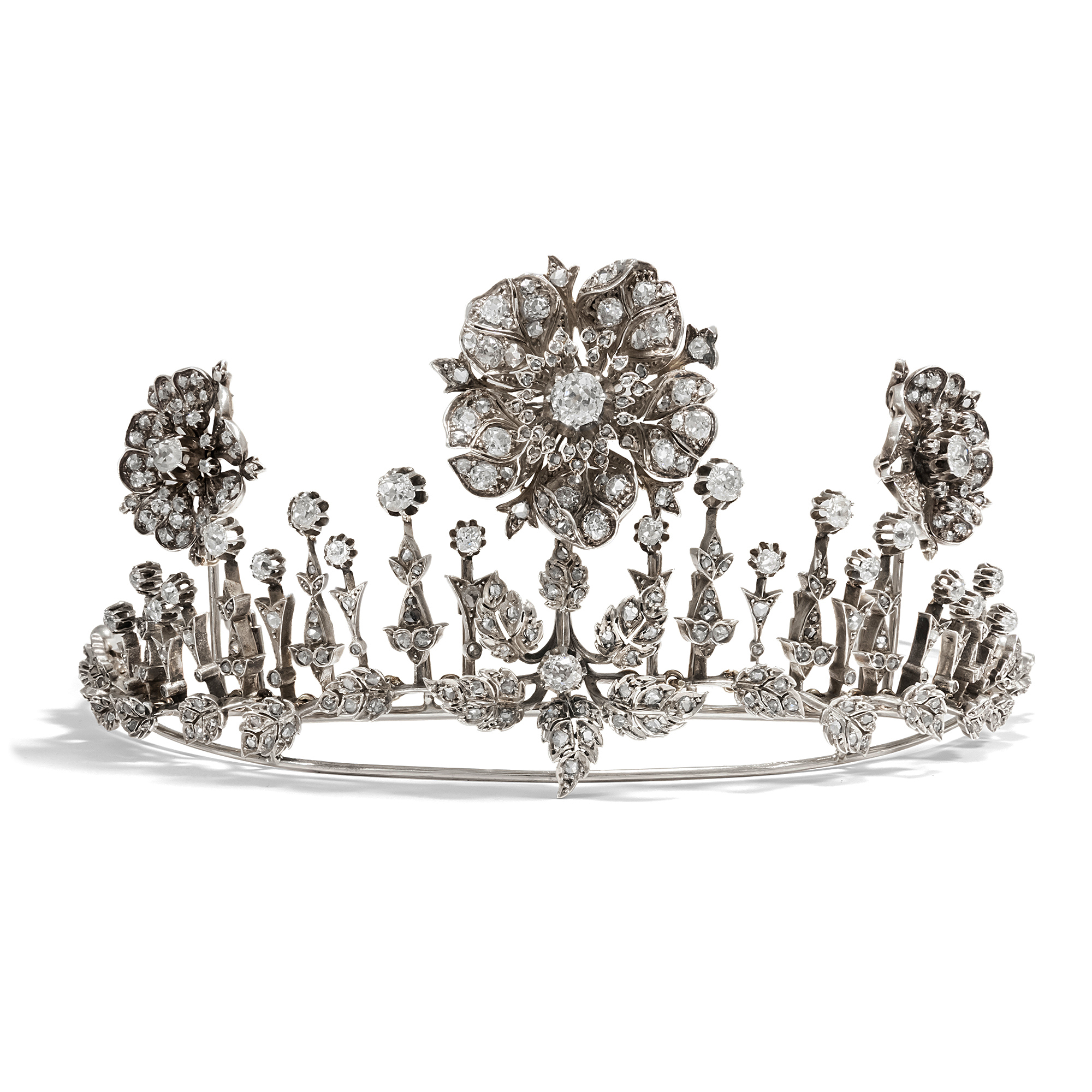 Im Rosenhag • Wandelbares antikes Diadem mit Diamanten in Silber