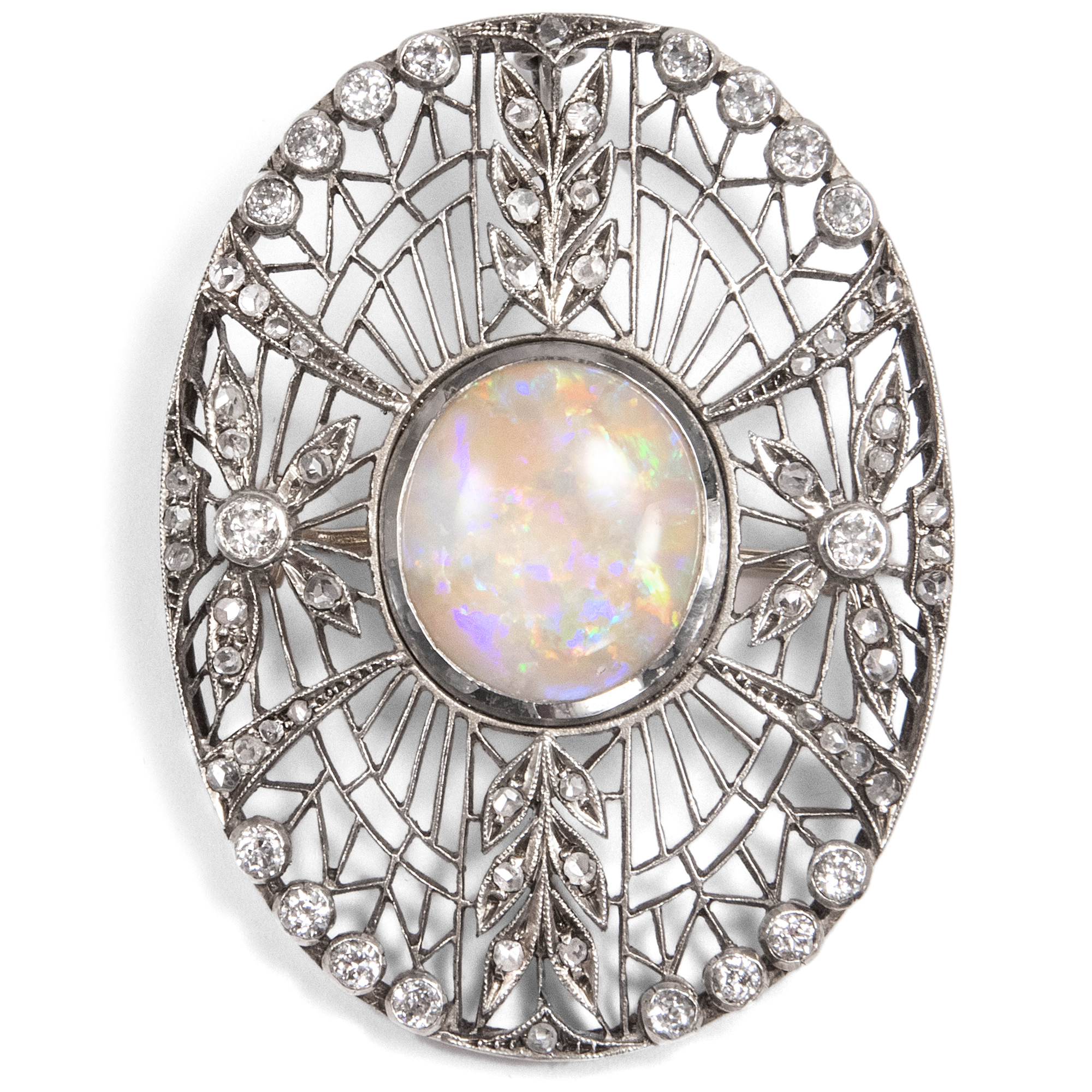 Große Anhänger/Brosche mit Opal & Diamanten, um 1910