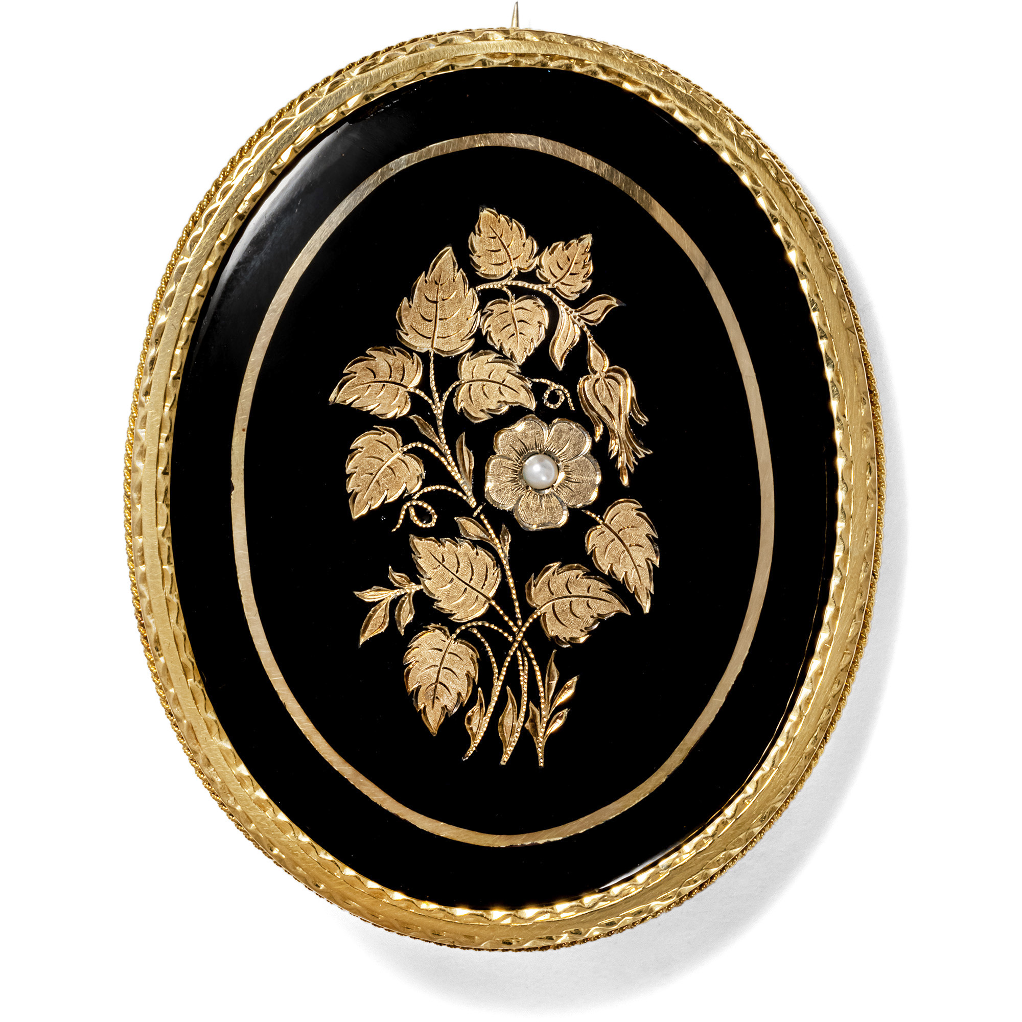 Large Gold & Black Enamel Mourning Brooch, ca. 1850