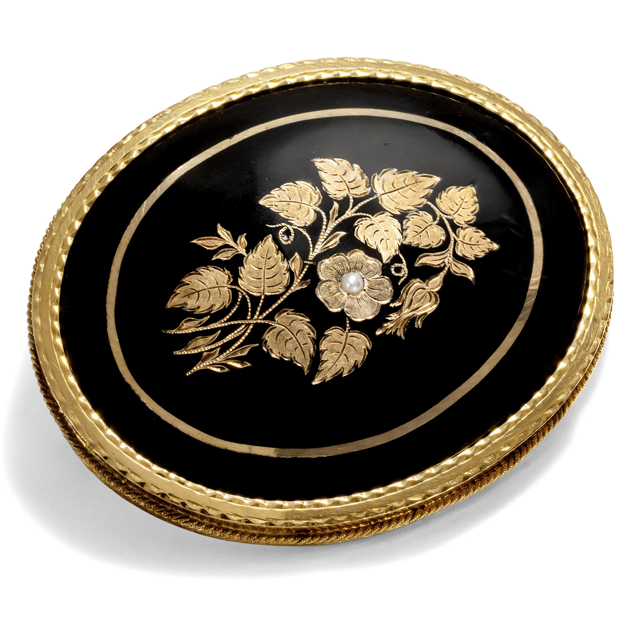 Large Gold & Black Enamel Mourning Brooch, ca. 1850