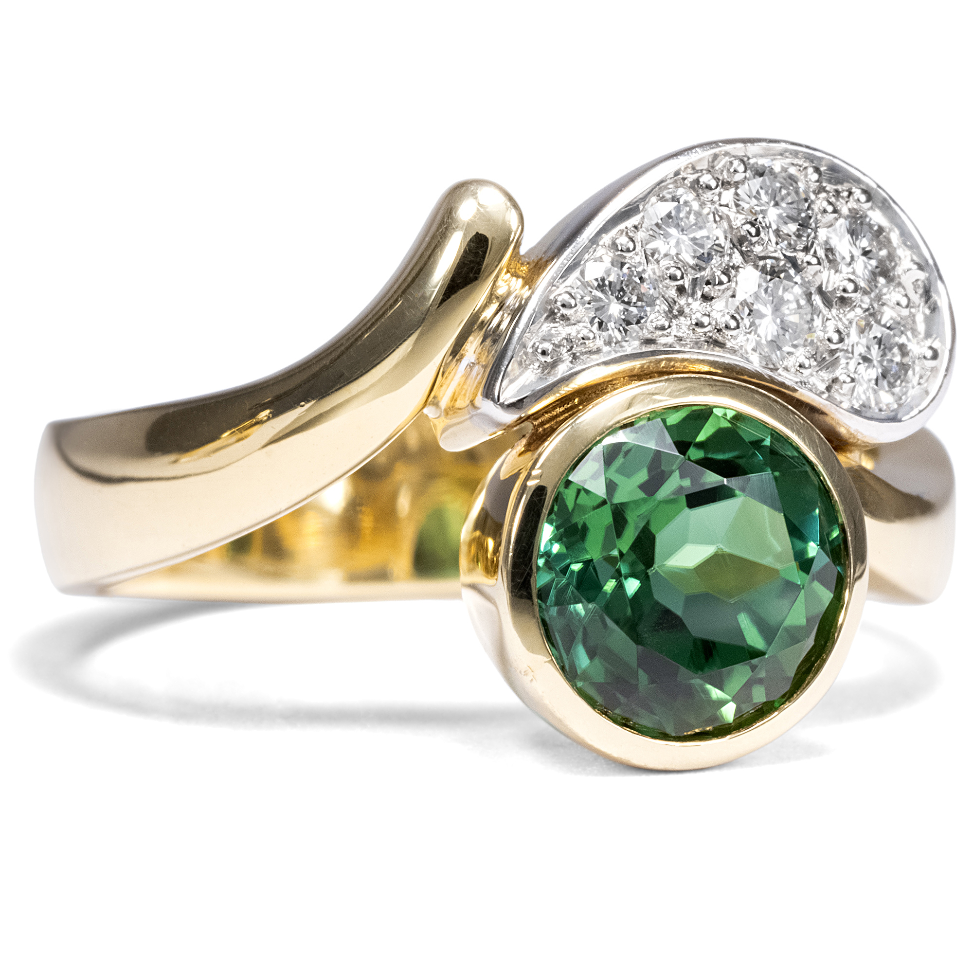 Hand Forged Gold Ring With Green Tourmaline & Diamonds, Circa 1985