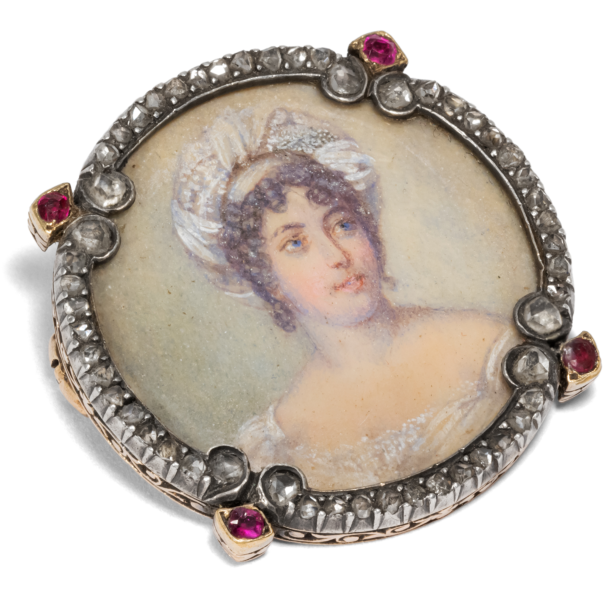 Antique Brooch with Miniature Painting after Francois Gérard, France, circa 1890