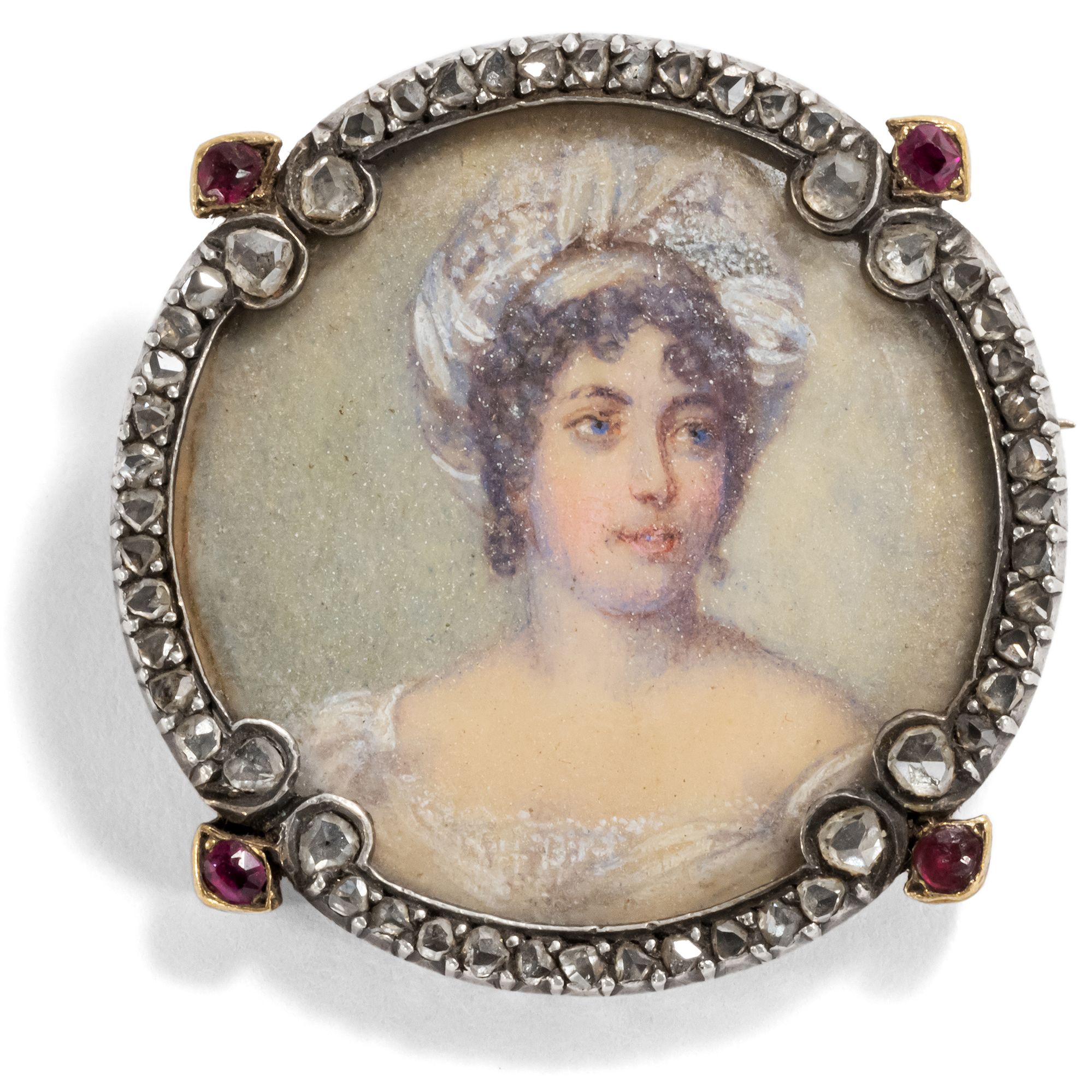 Antique Brooch with Miniature Painting after Francois Gérard, France, circa 1890