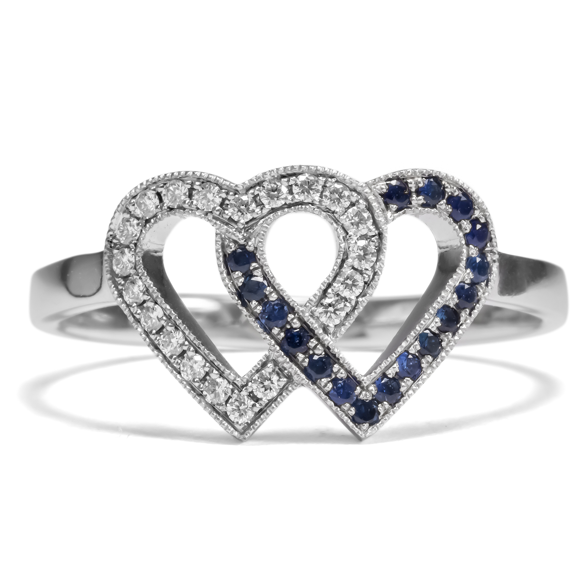 Delicate Heart Ring From Our Workshop With Diamonds & Sapphires In Platinum