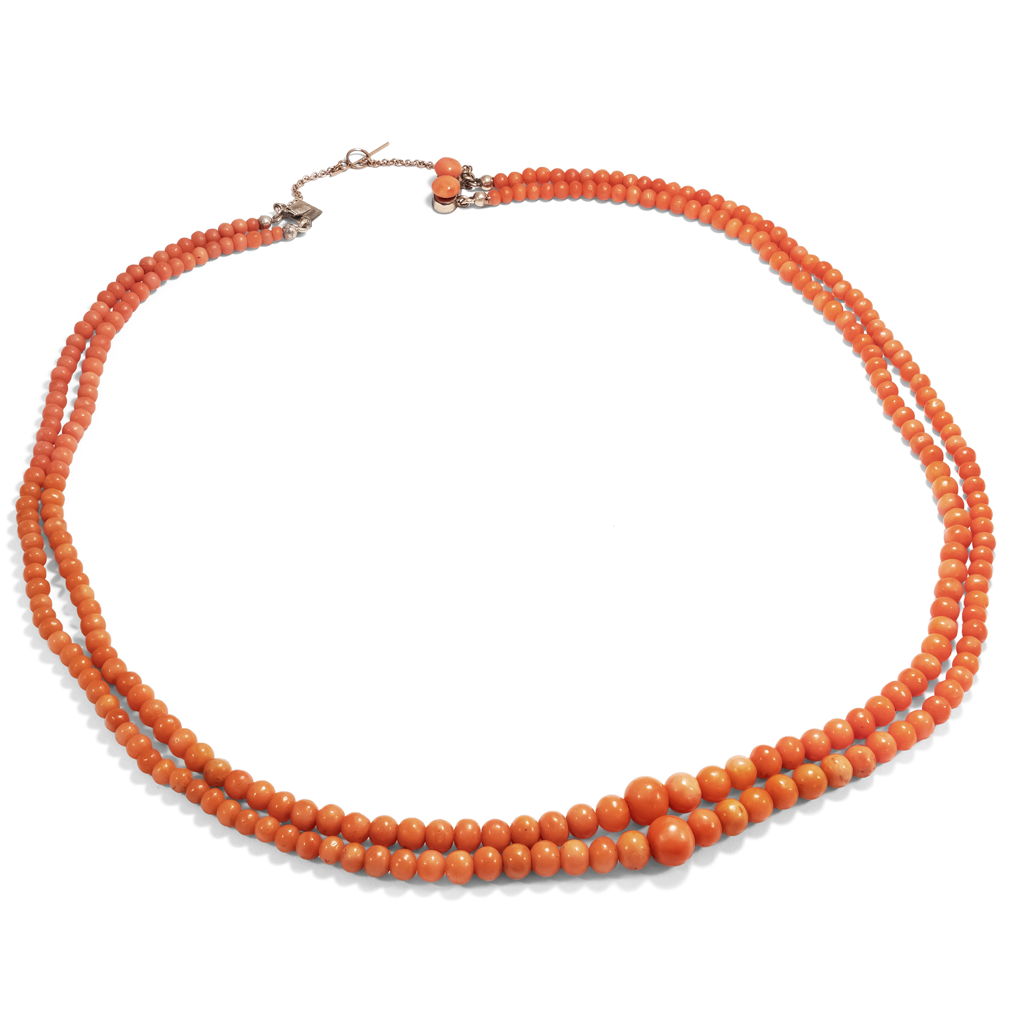 Summer Antique Coral Necklace from Italy in two Rows, ca. 1900