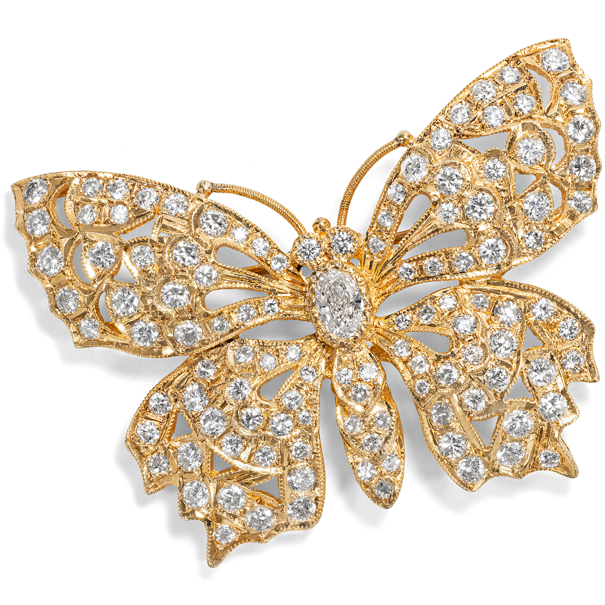 Precious Butterfly Brooch with 3,40 ct Diamonds set in Gold, Germany ca. 1995