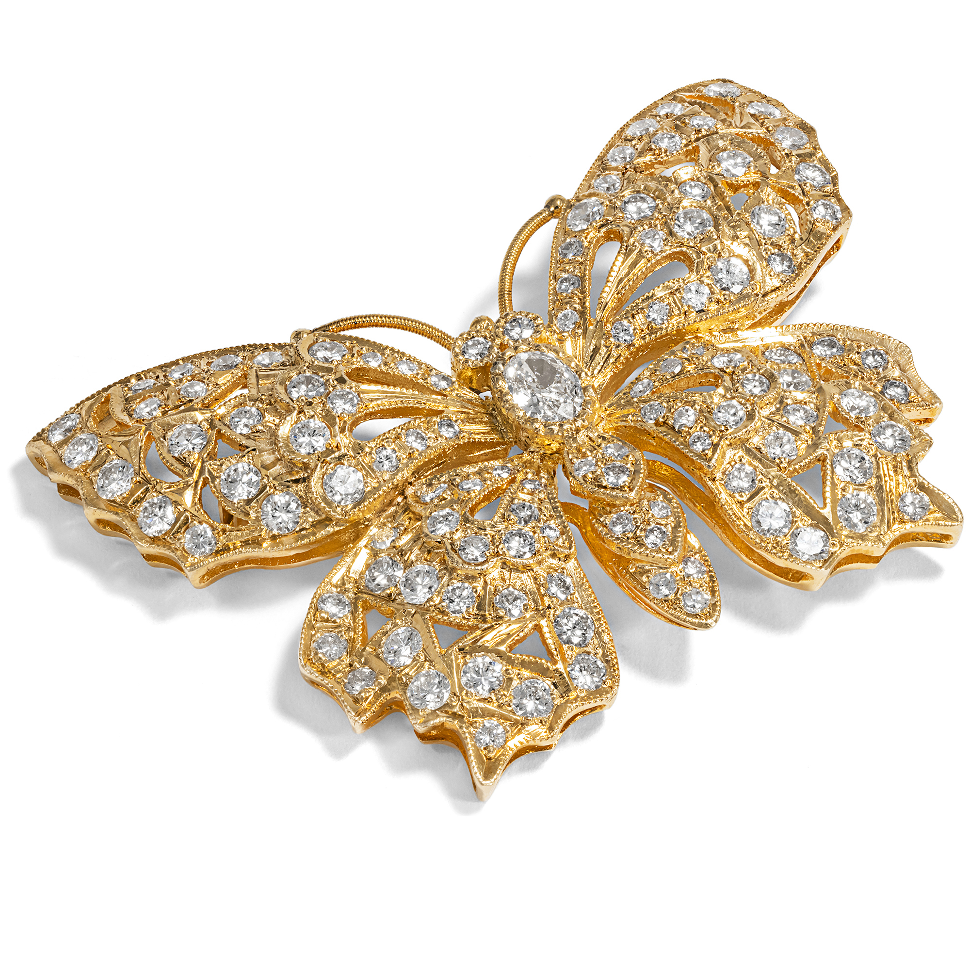 Precious Butterfly Brooch with 3,40 ct Diamonds set in Gold, Germany ca. 1995