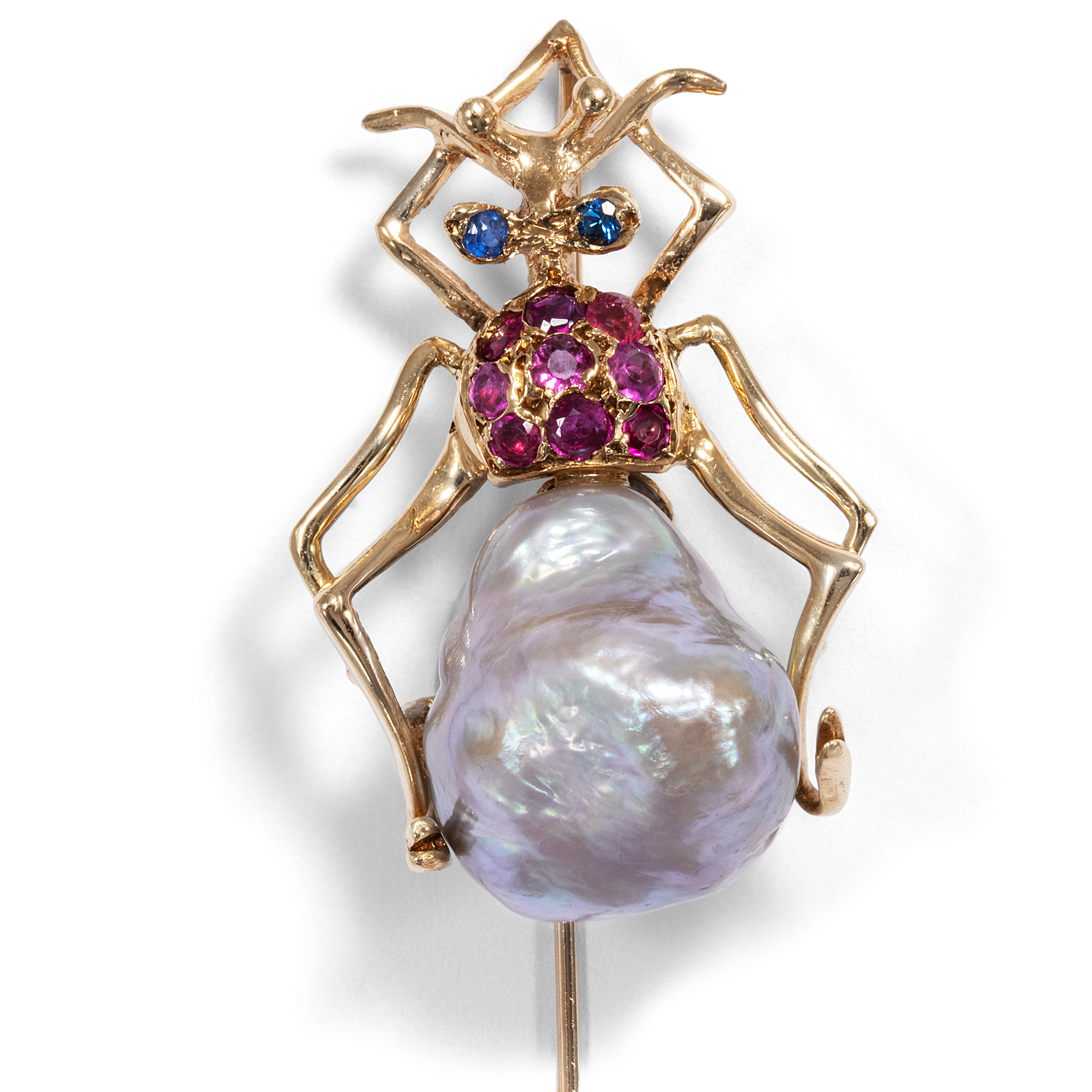 Fancy Lapel Pin in the Shape of an Insect With Large Baroque Pearl, 1980s