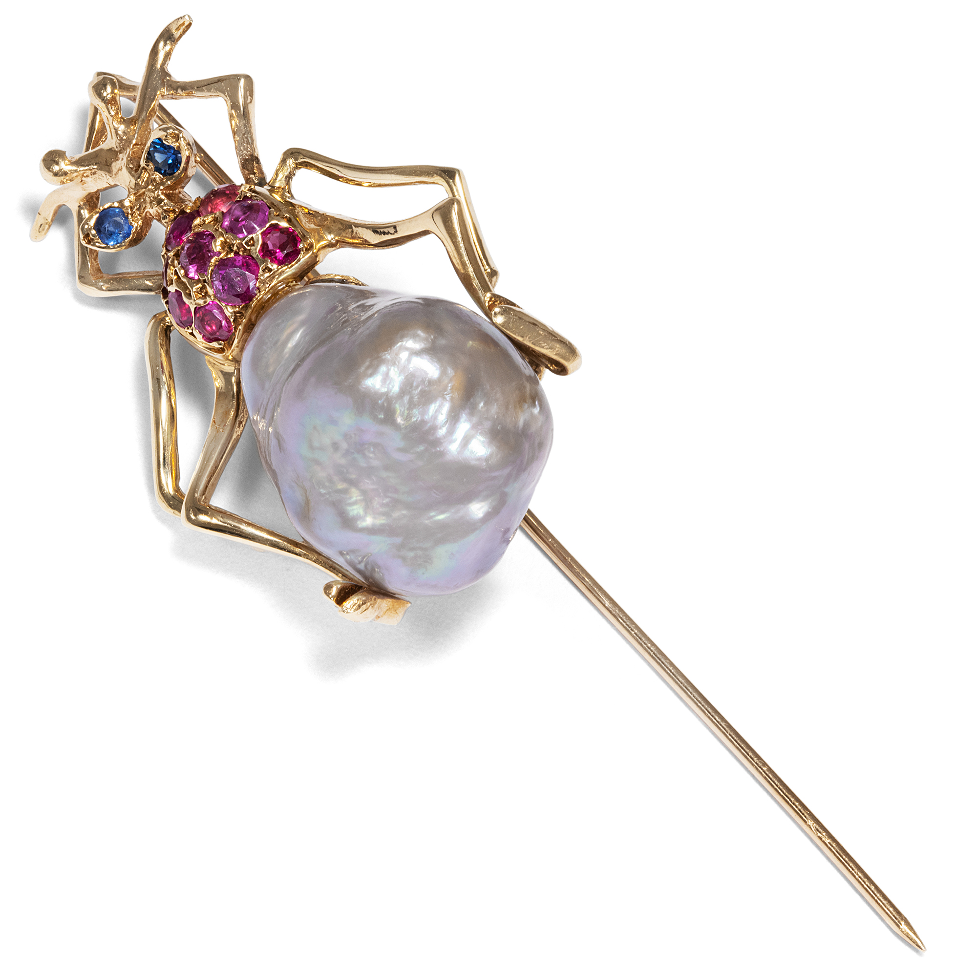 Fancy Lapel Pin in the Shape of an Insect With Large Baroque Pearl, 1980s