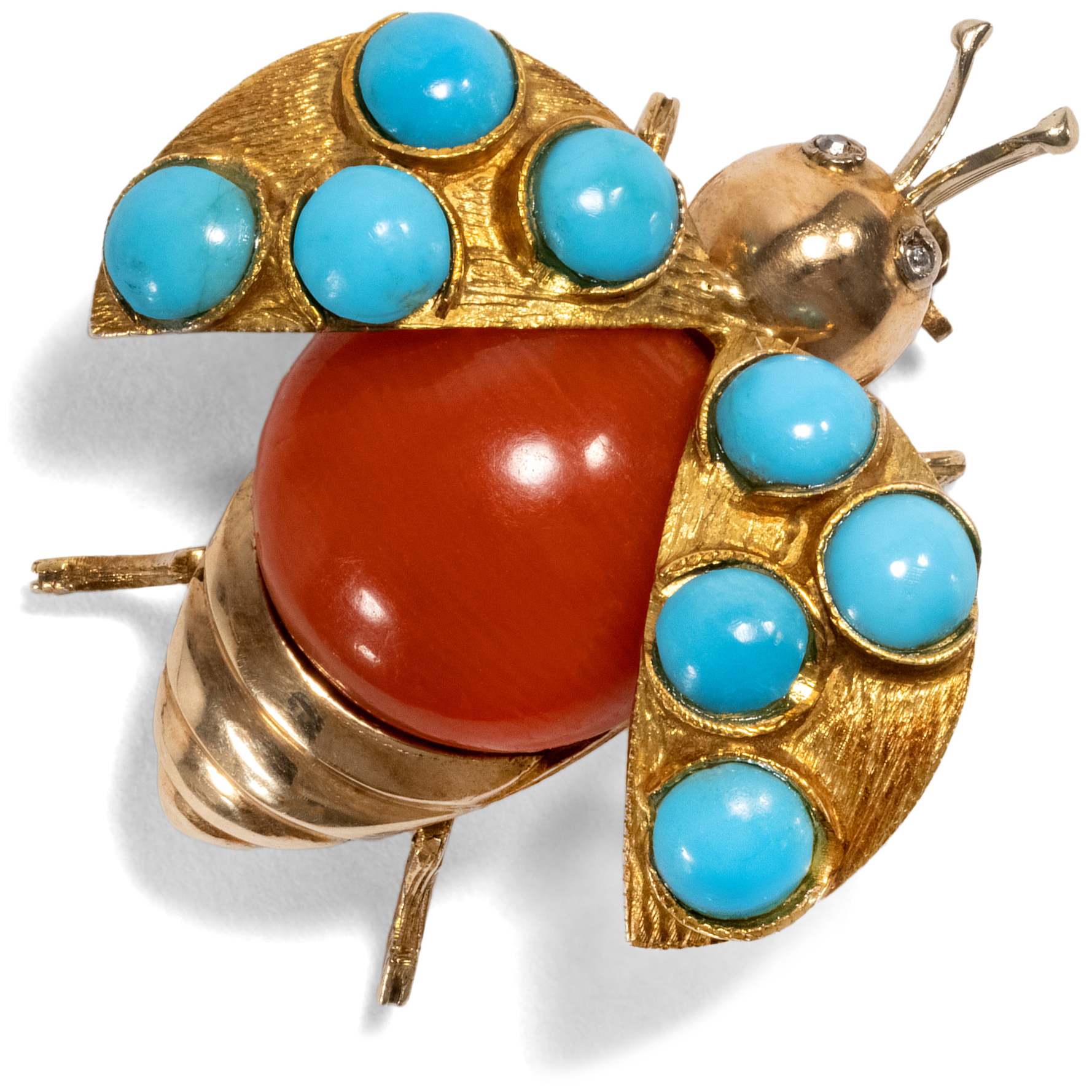 Ladybird, Ladybird • Funny Vintage Brooch Of Coral, Turquoise