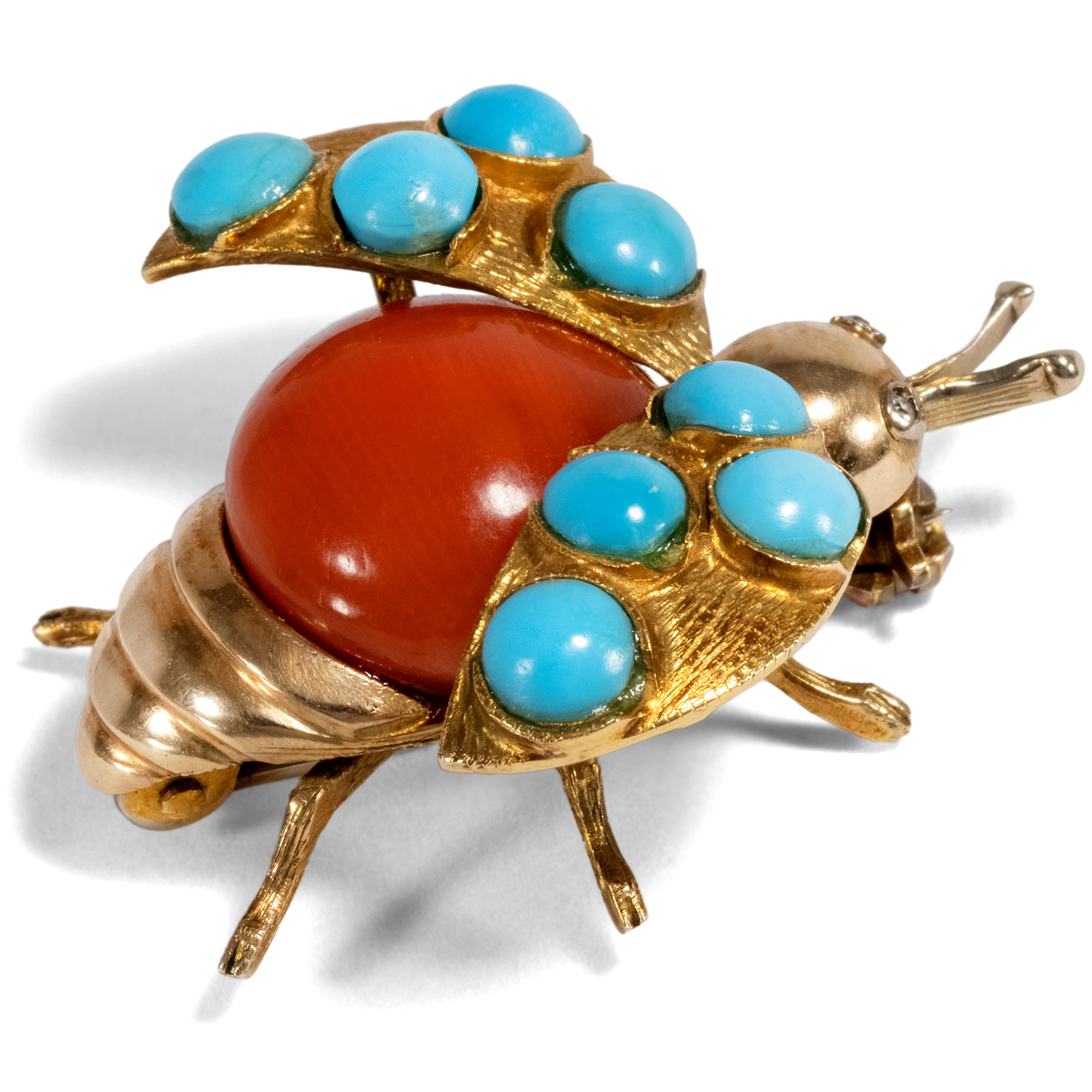 Ladybird, Ladybird • Funny Vintage Brooch Of Coral, Turquoise