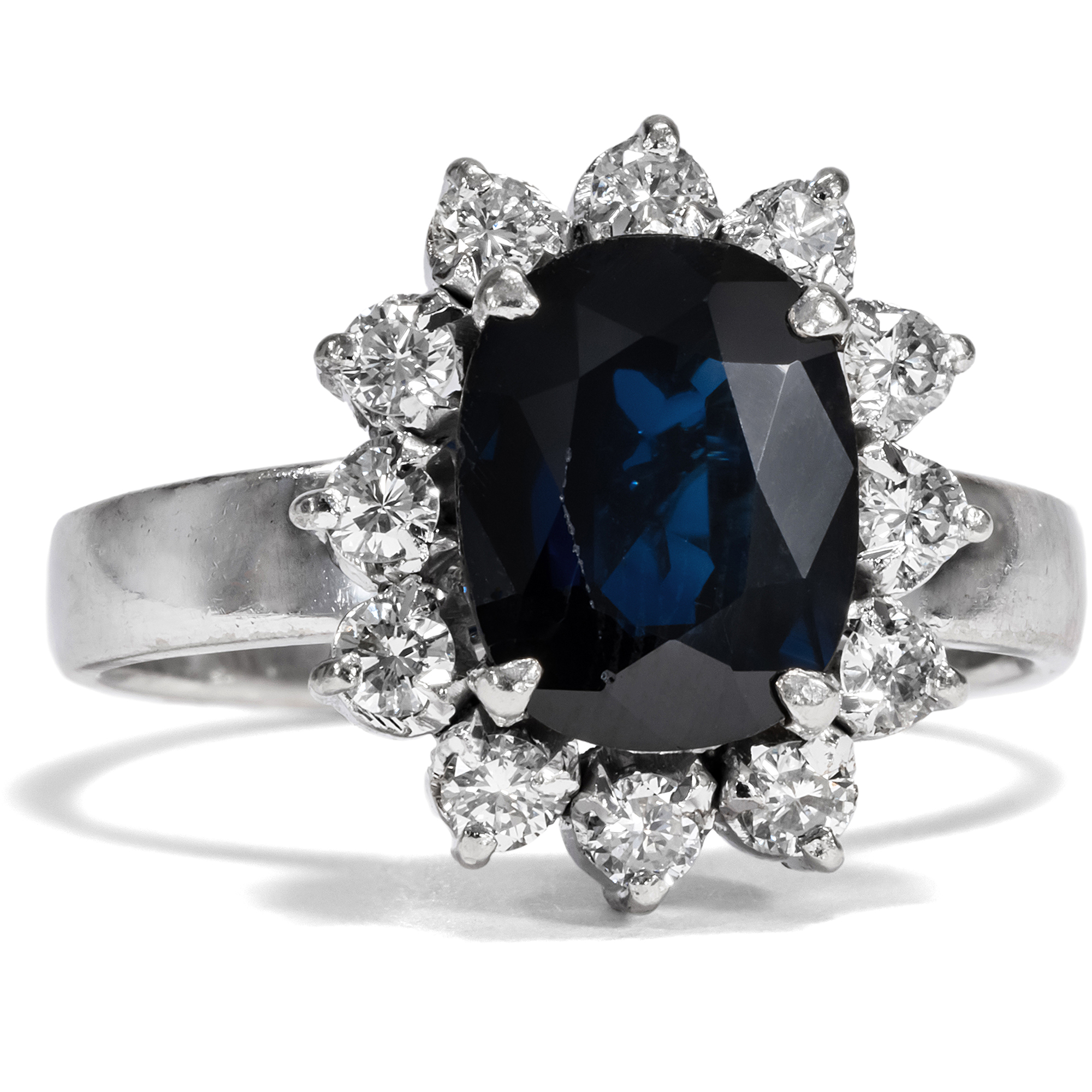 Vintage Entourage Ring With Sapphire & Diamonds in White Gold, Circa 1975